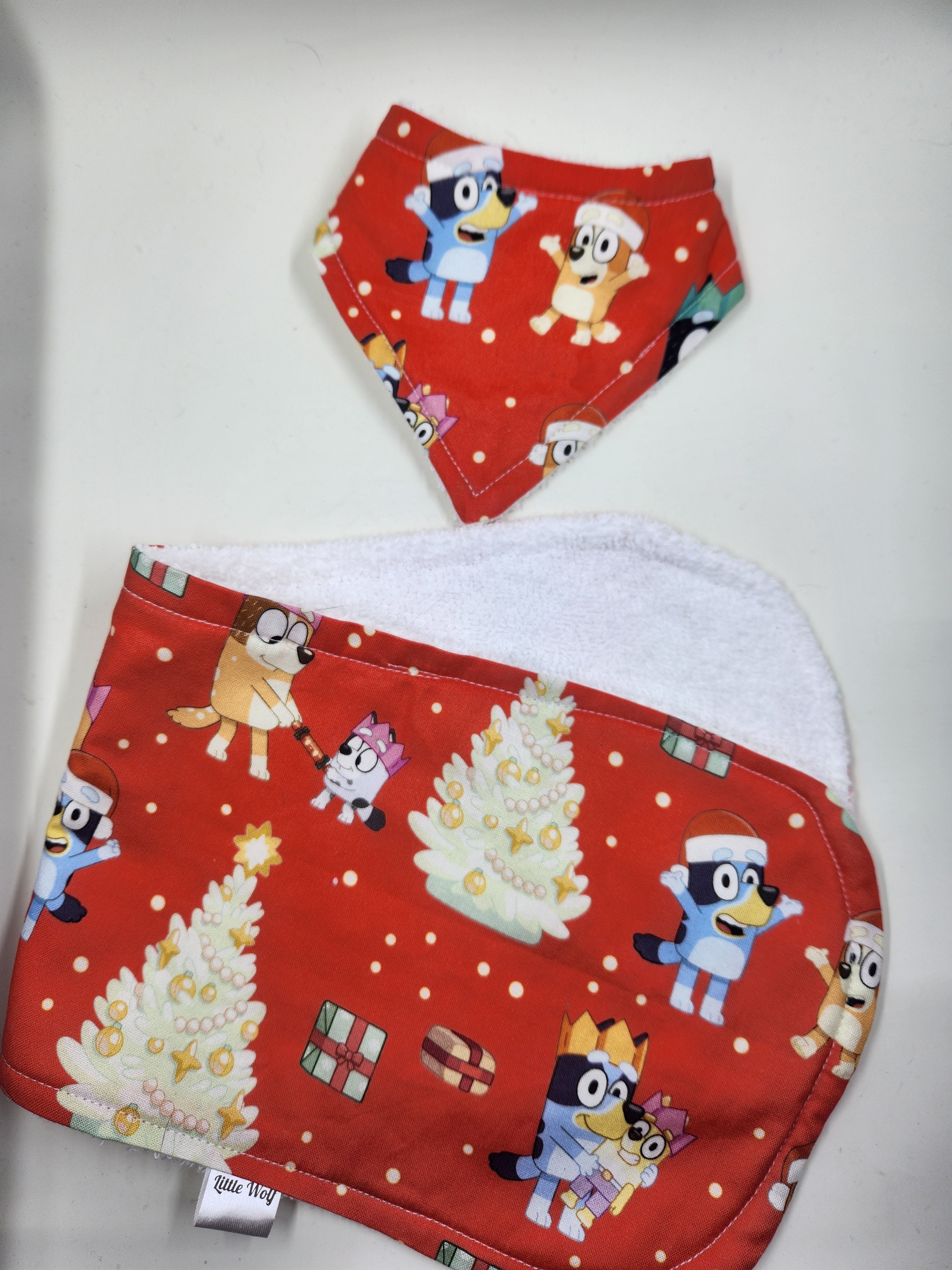 Red Blue Heeler Family Bib + Burp Cloth Set