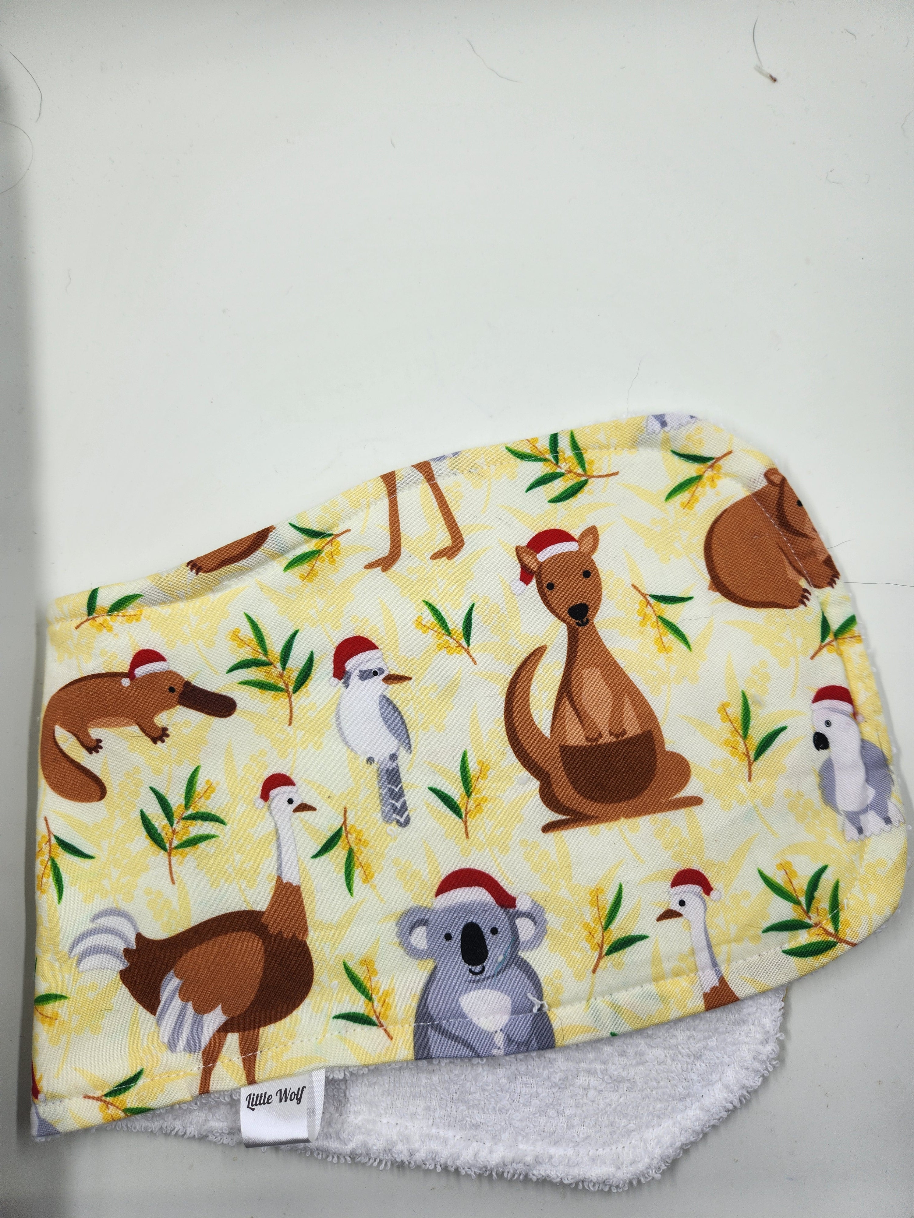 Yellow Aussie Animals Xmas Burp Cloth