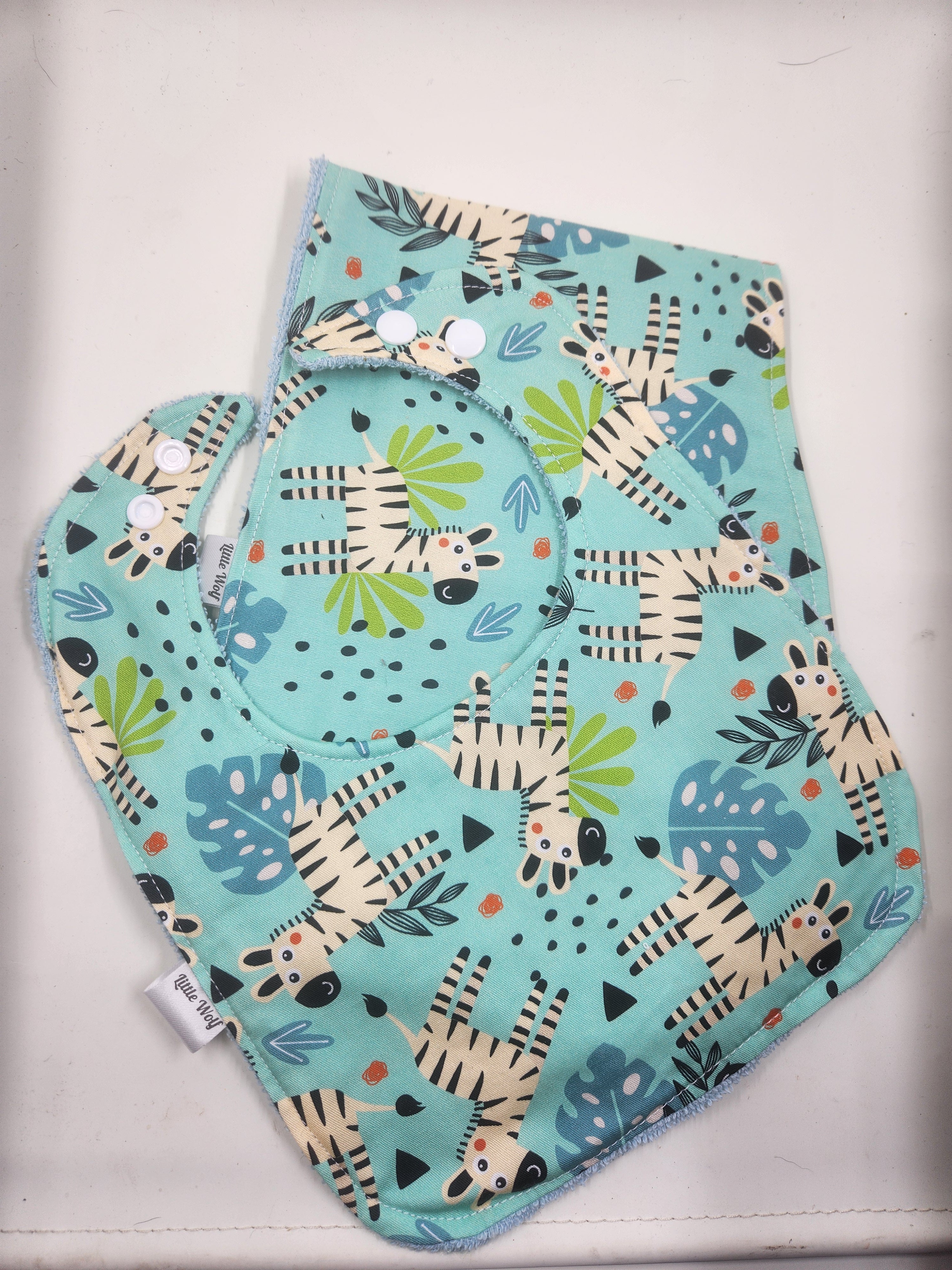 Aqua Zebra Bib + Burp Cloth Set