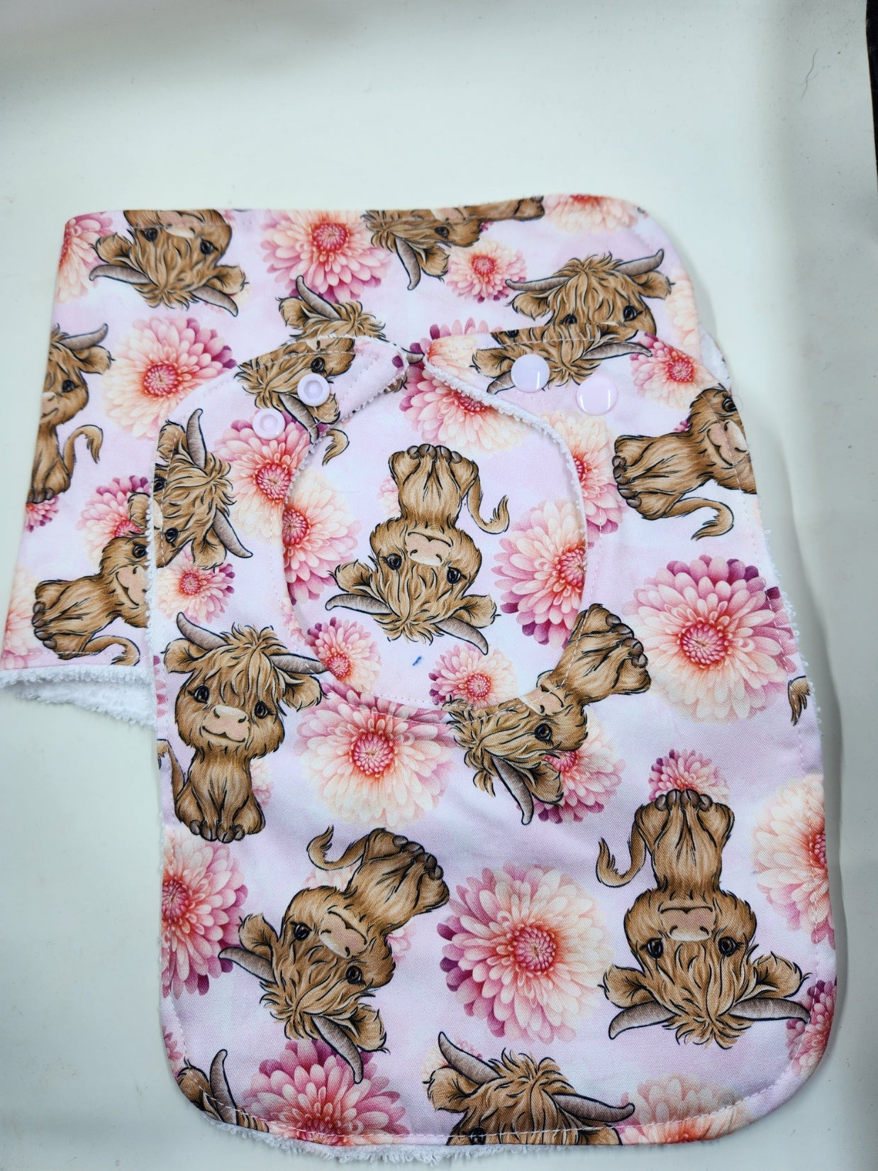 Light Pink Dahlia Highland Cow Bib + Burp Cloth Set