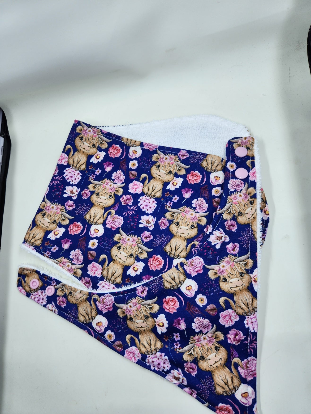 Navy Floral Highland Cow Dribble Bib + Burp Cloth Set