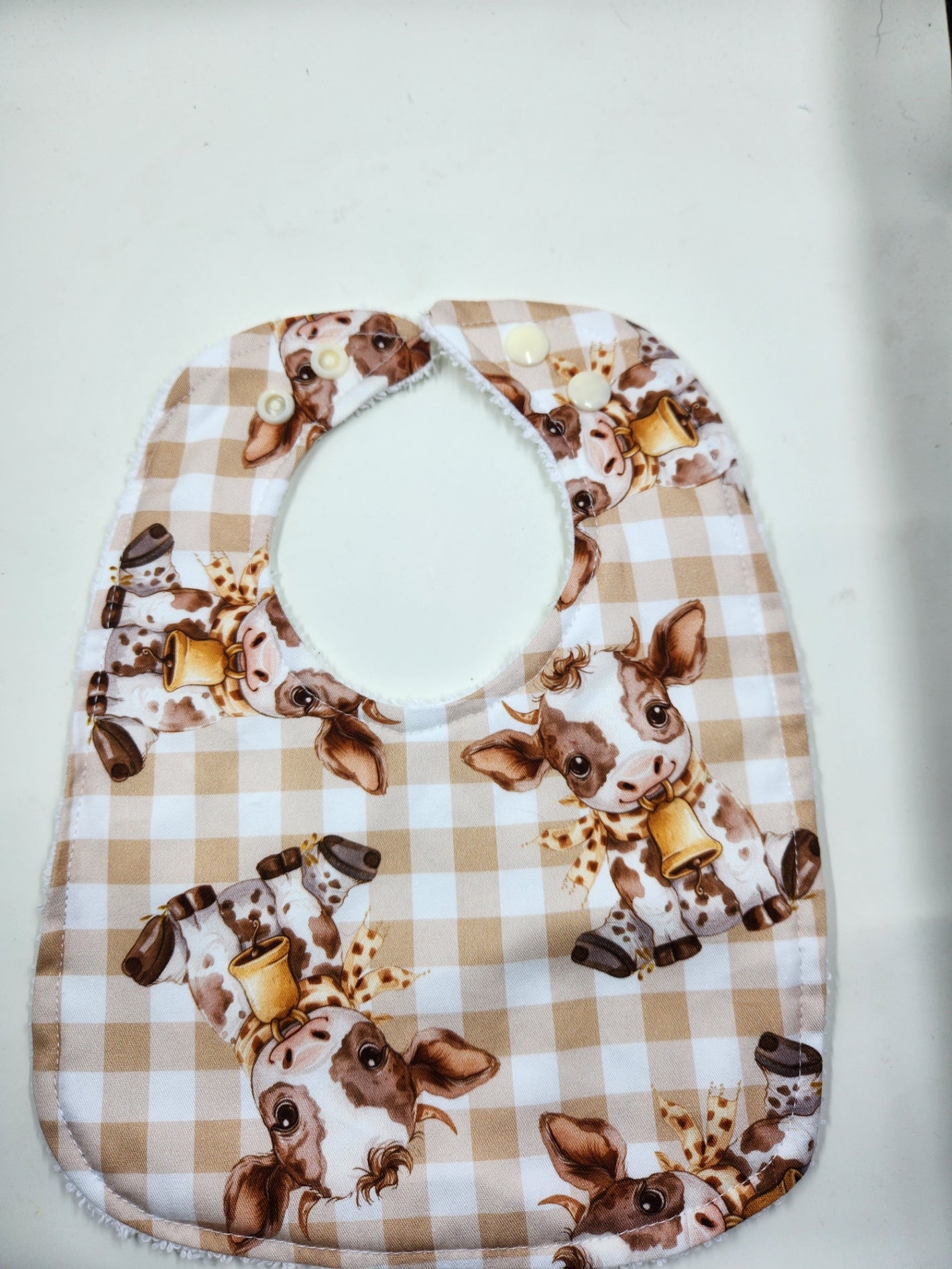 Tan Checkered Highland Cow Bib