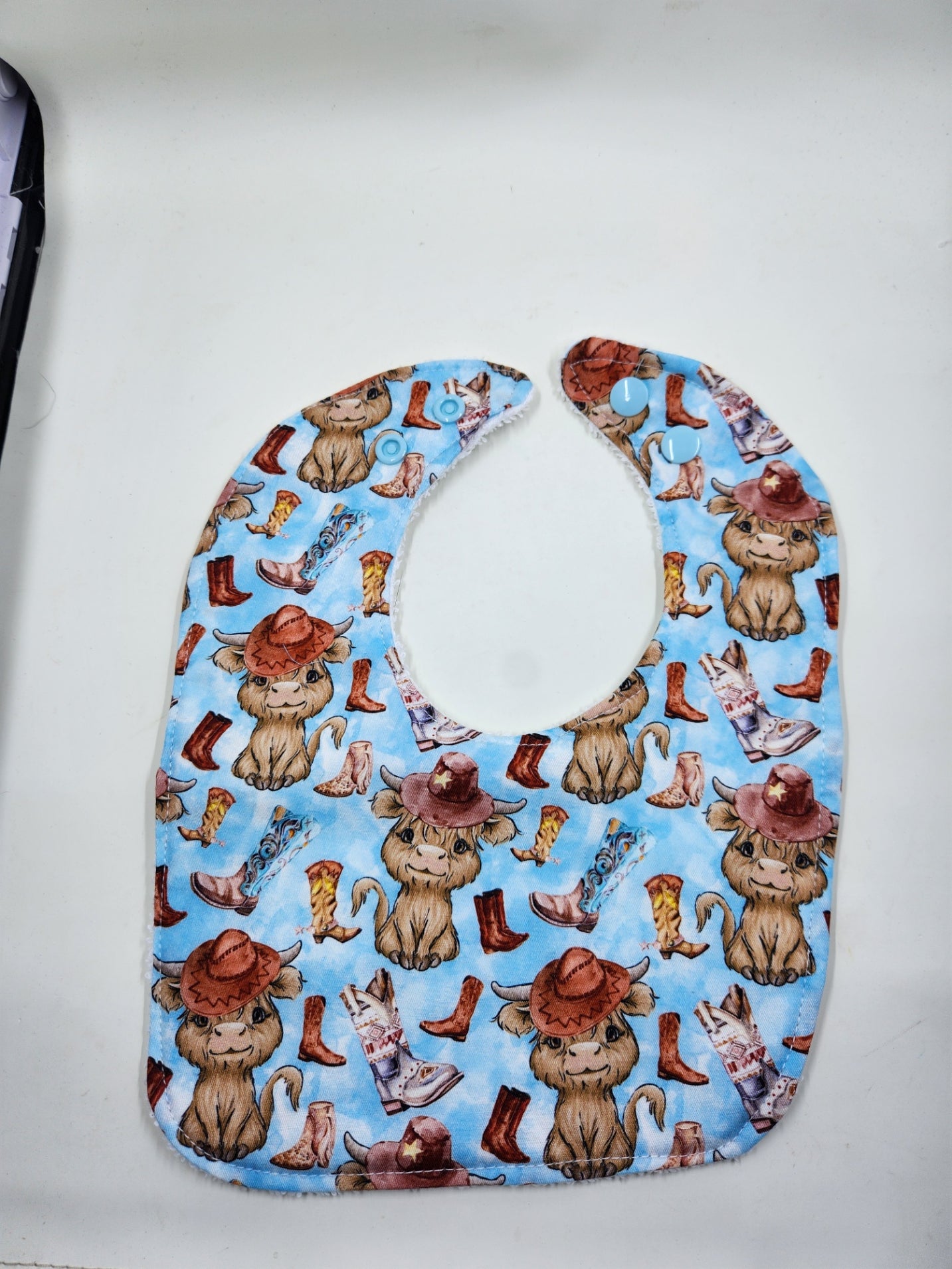 Blue Cow Boy Highland Cow Bib