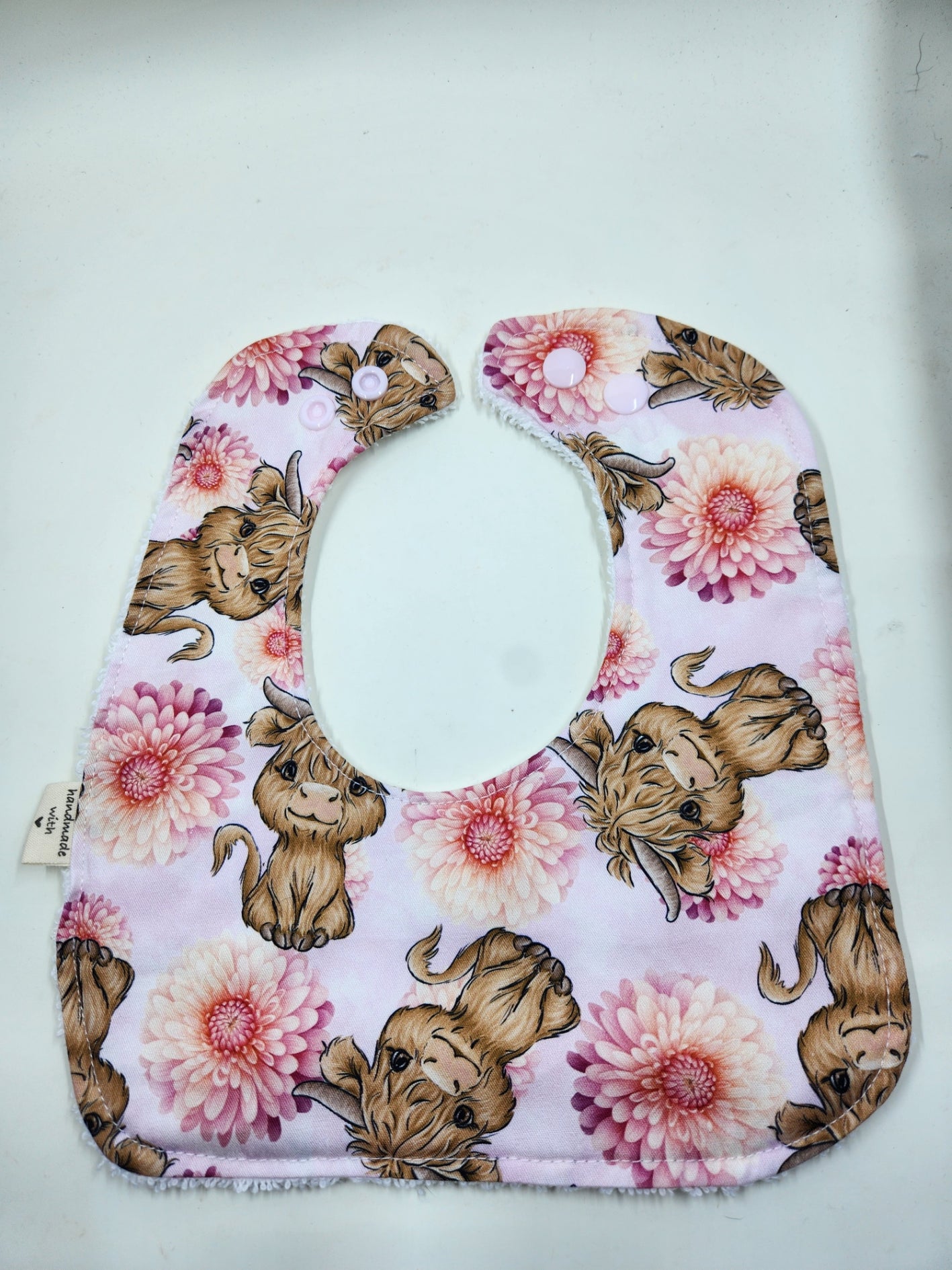 Light Pink Dahlia Highland Cow Bib
