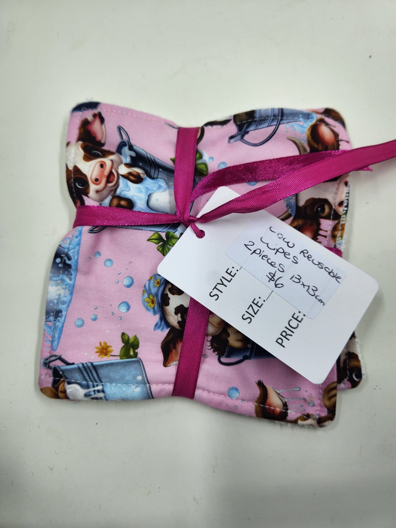 Environmentally Friendly Reusable Wipes Set  Pink Cows