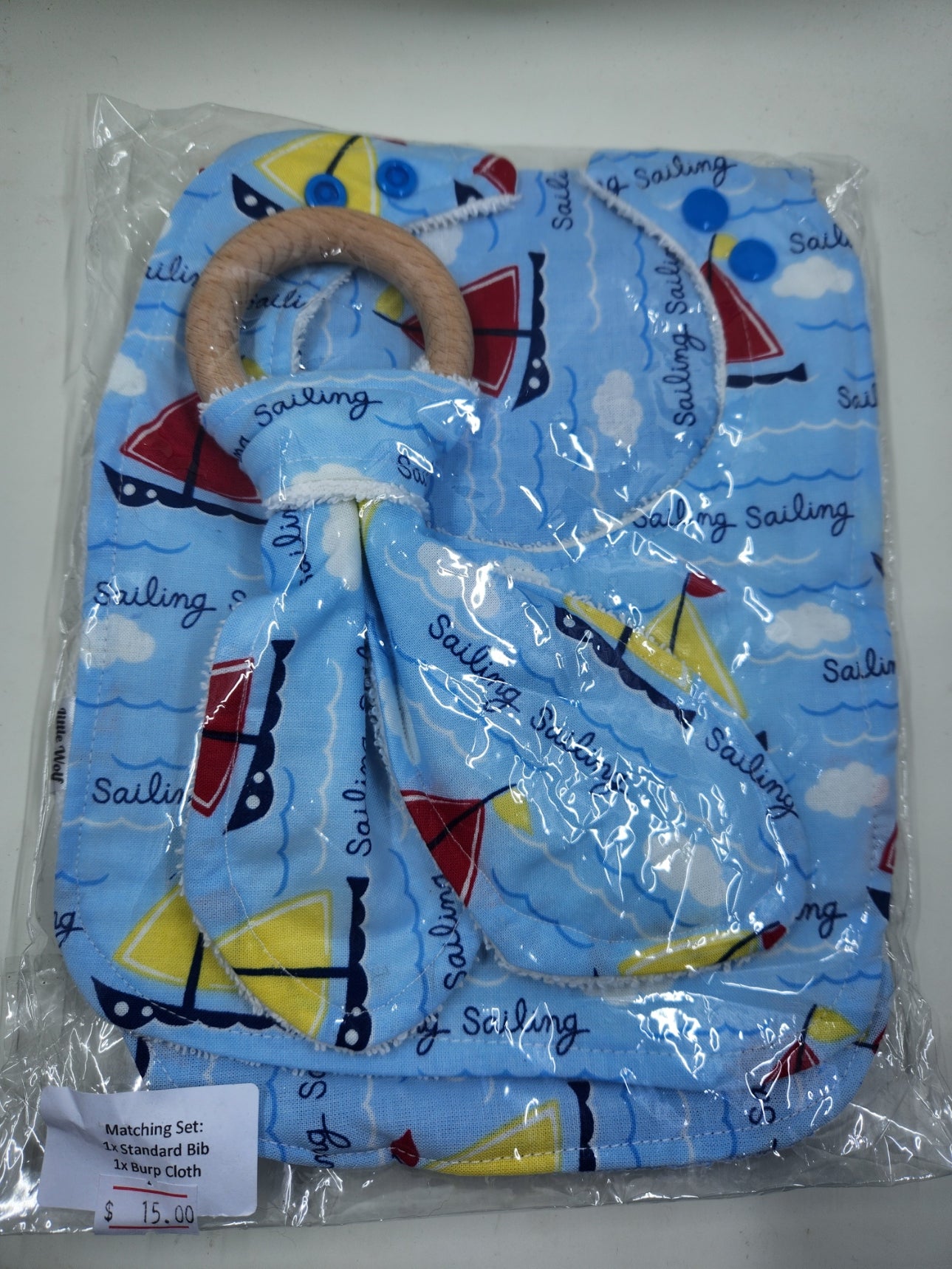 Sailing Bib + Burp Cloth Set +  Teether