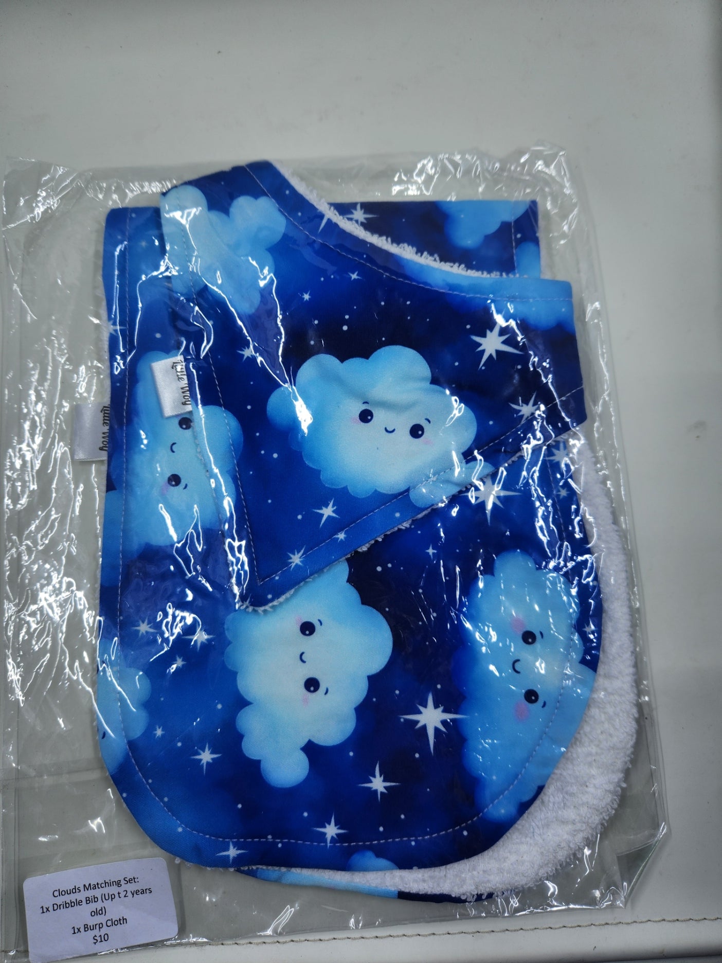 Clouds Dribble Bib + Burp Cloth Set
