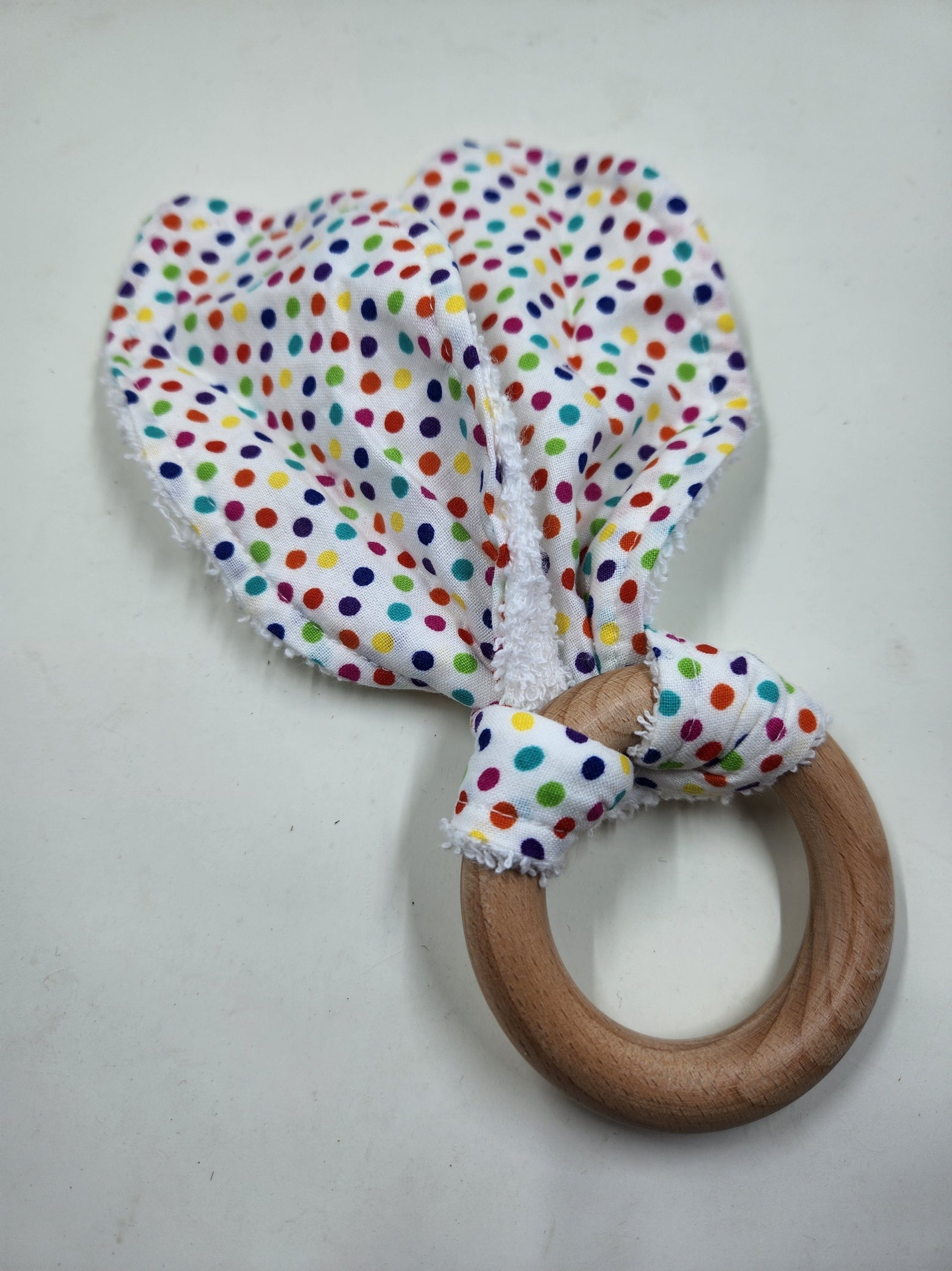 Rainbow Confetti Bunny Eared Wooden Teether