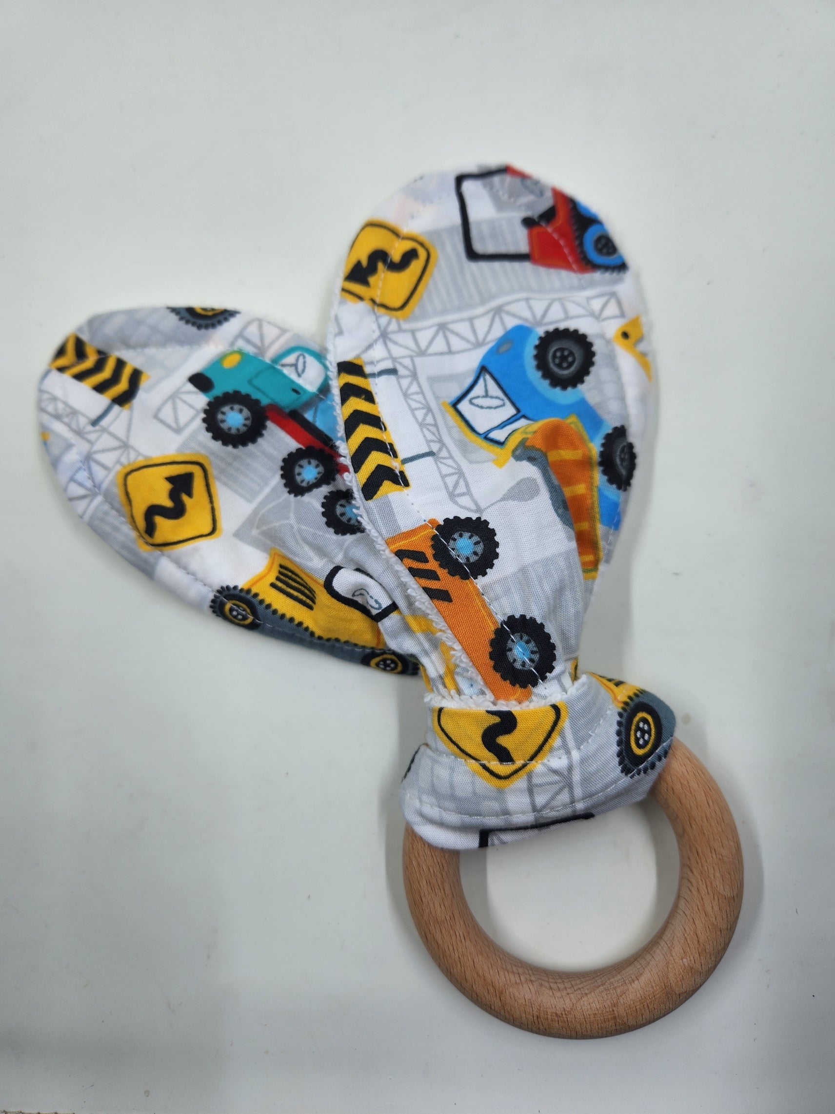 White Construction Bunny Eared Wooden Teether
