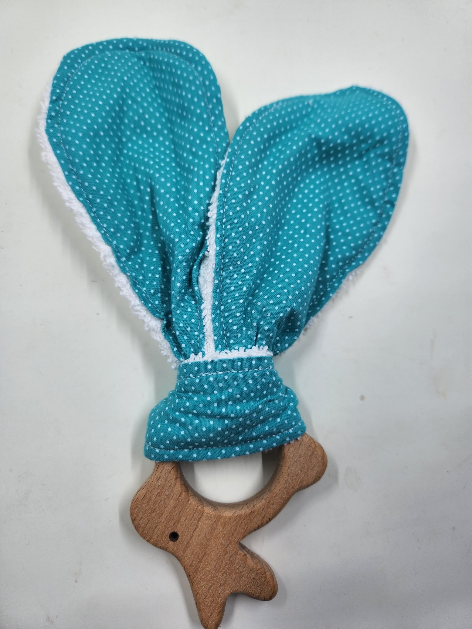 Blue Micro Dots Bunny Eared Wooden Teether