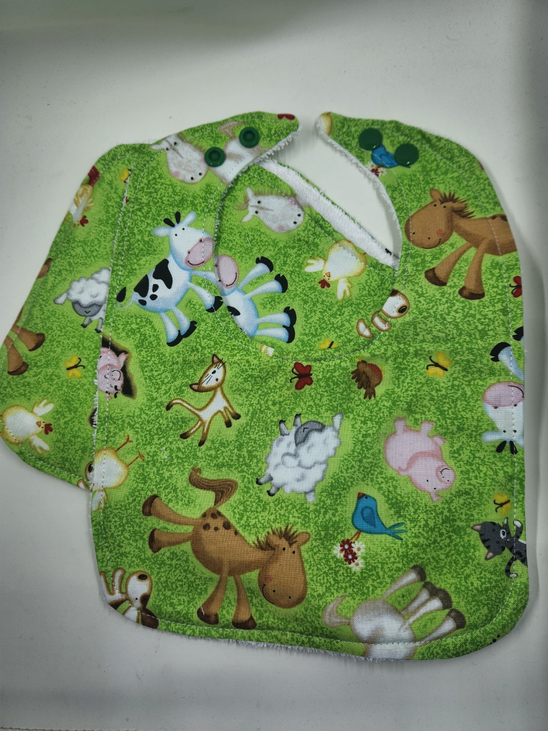 Green Farm Animals Bib + Burp Cloth Set