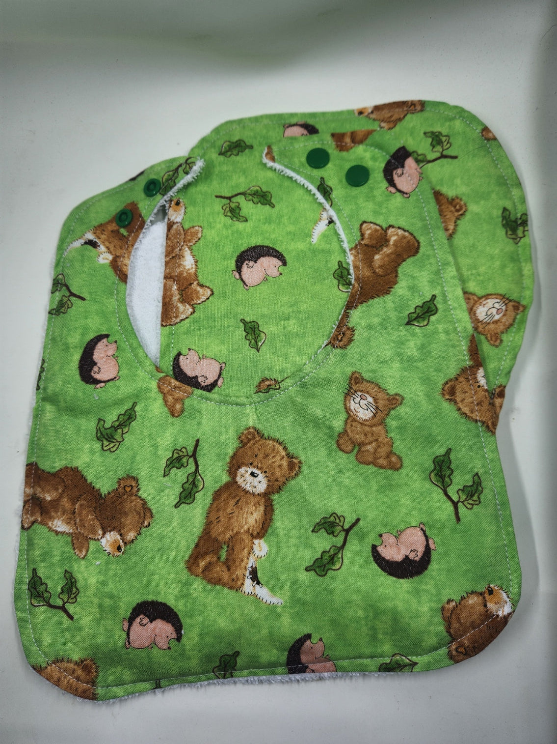 Green Teddy Bear Bib + Burp Cloth Set