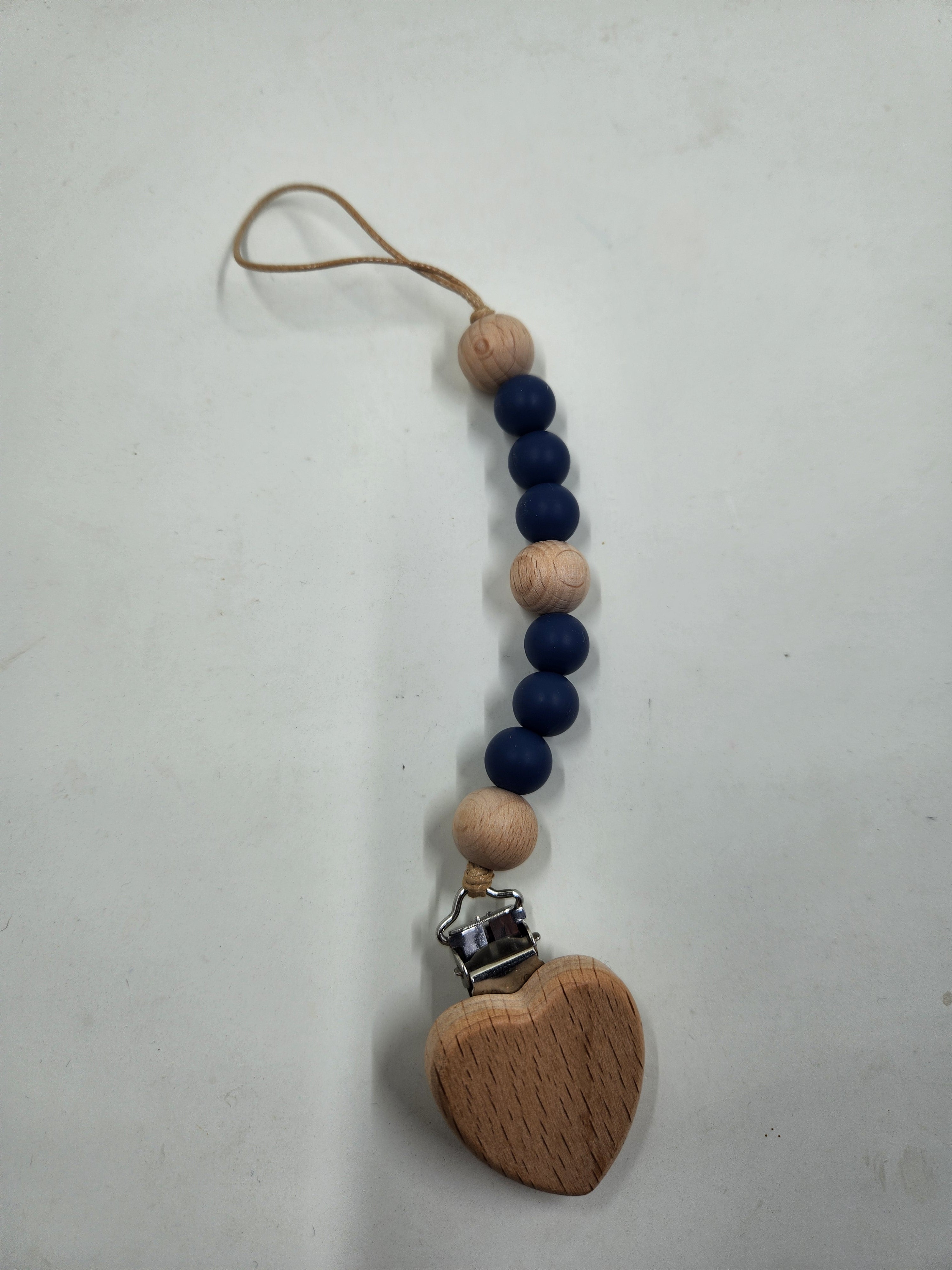 Heart Silicone+ Beechwood Dummy Pacifier Clip
