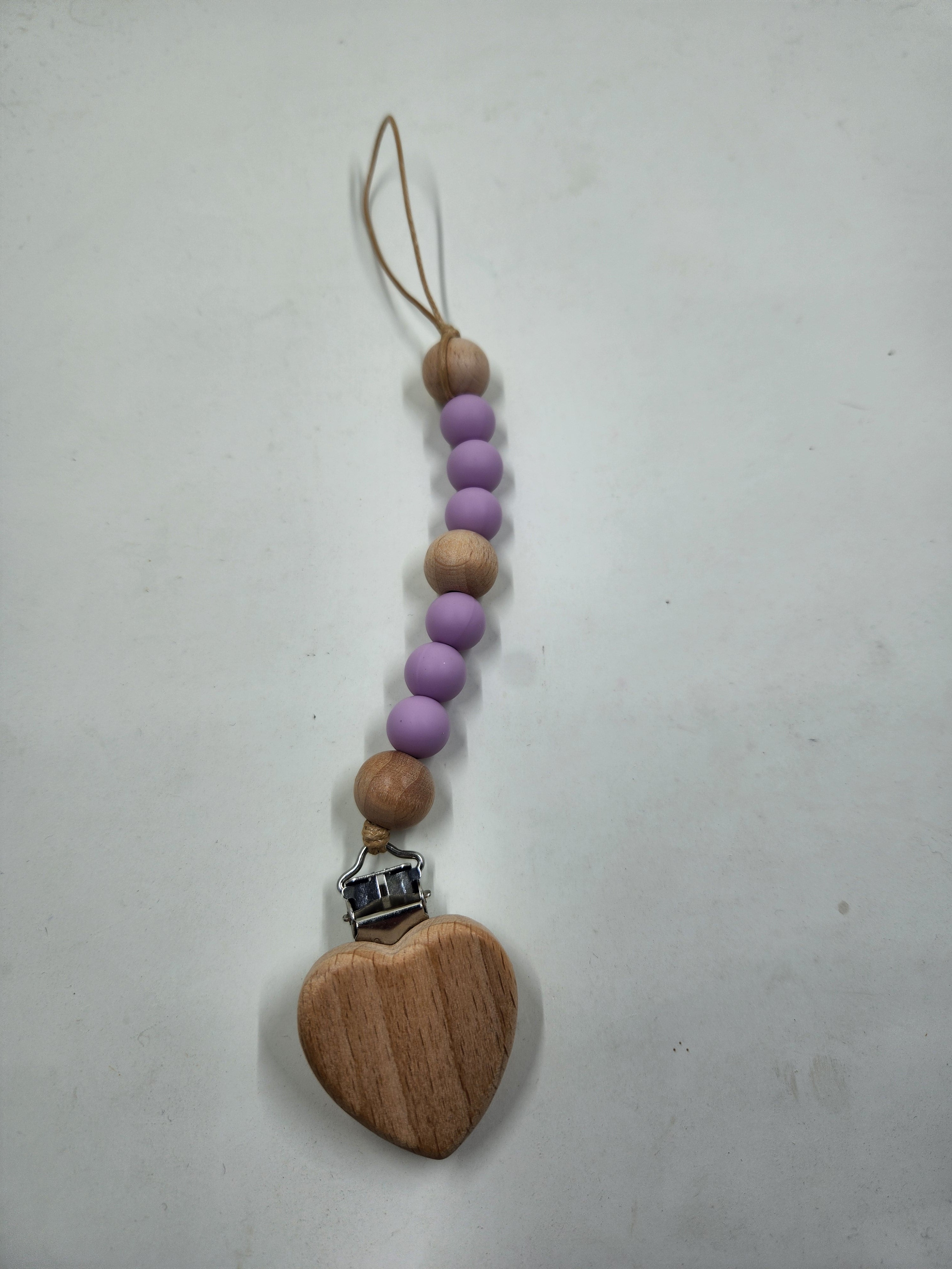 Heart Silicone+ Beechwood Dummy Pacifier Clip