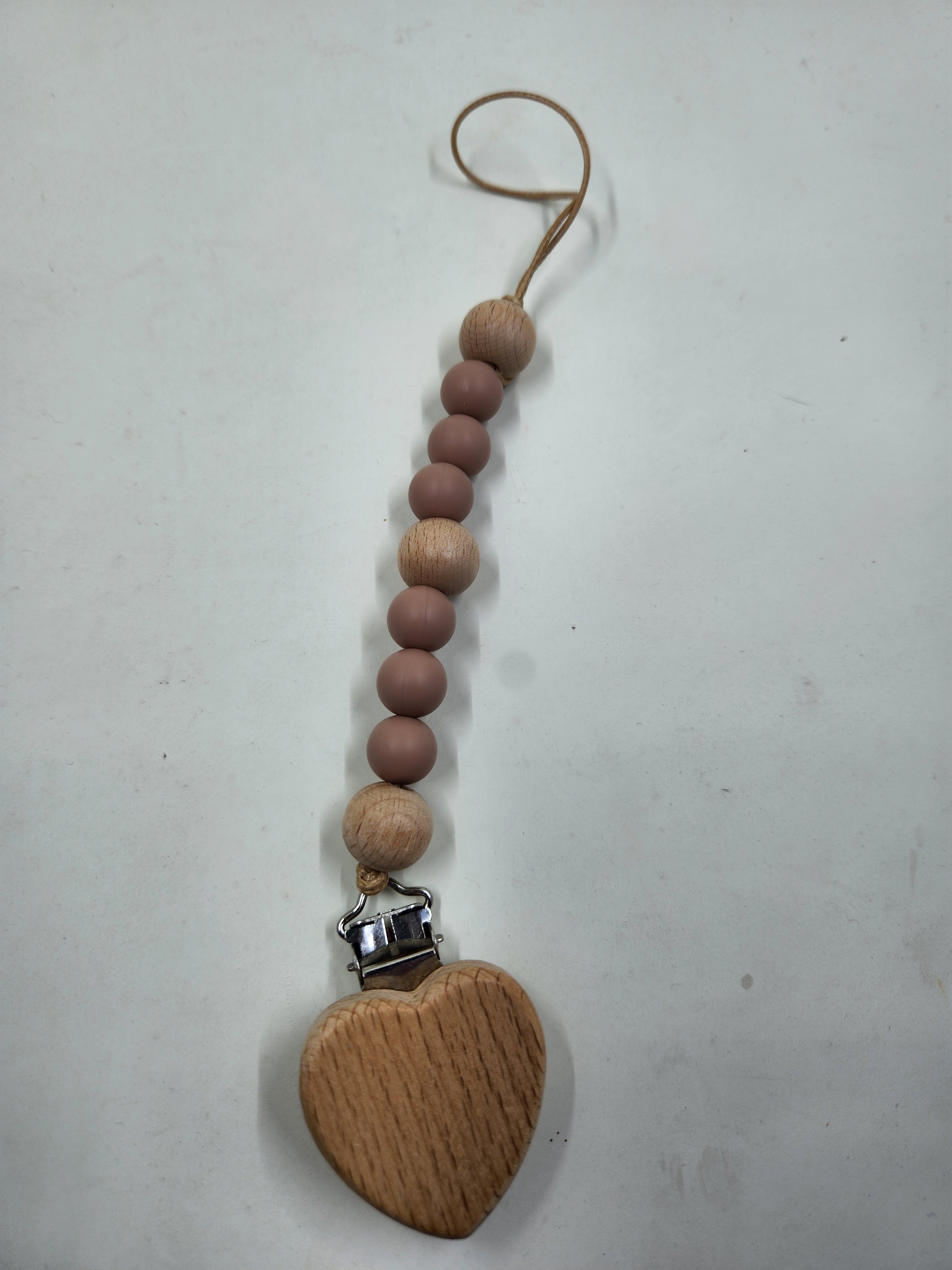 Heart Silicone+ Beechwood Dummy Pacifier Clip