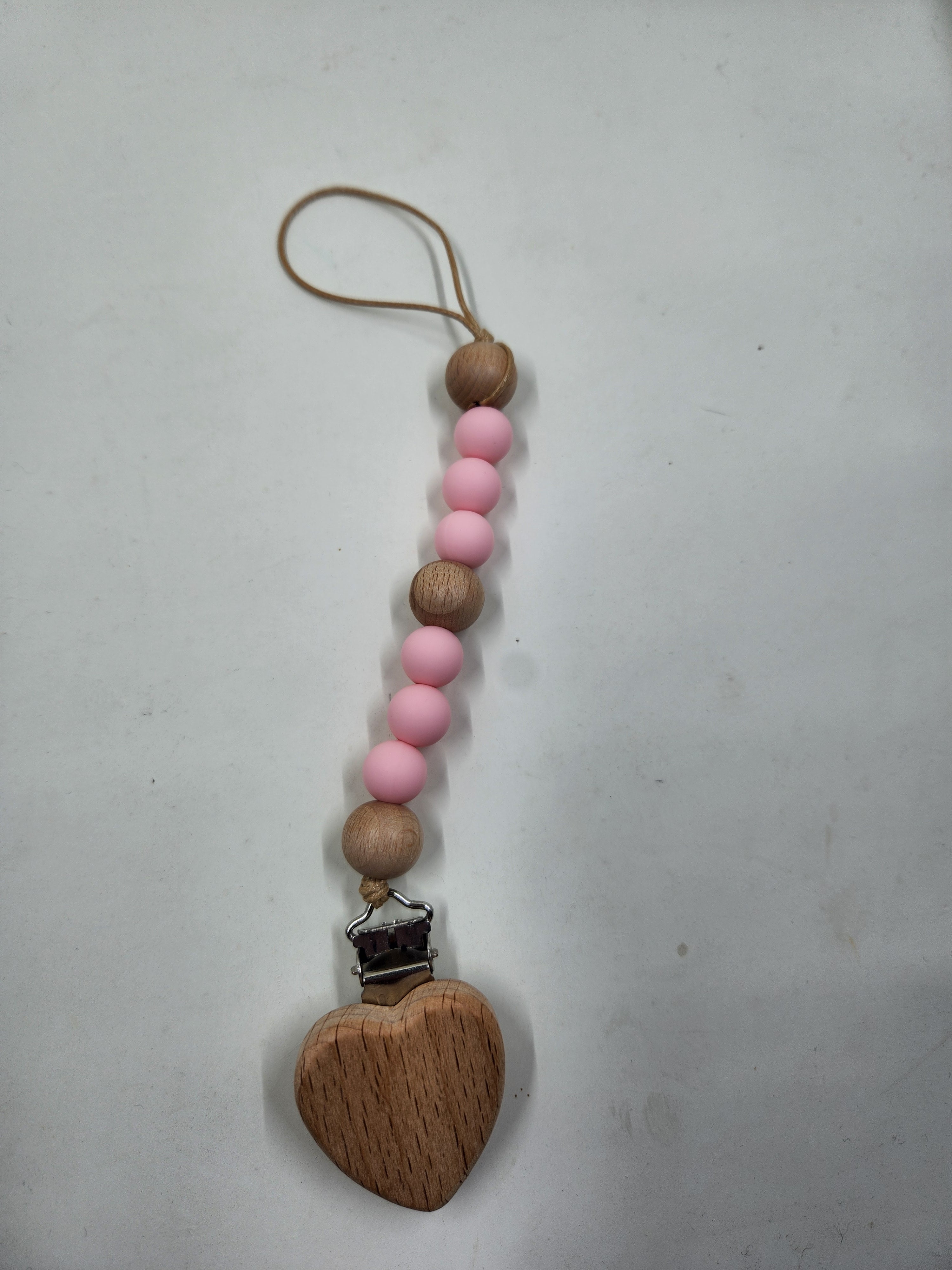 Heart Silicone+ Beechwood Dummy Pacifier Clip