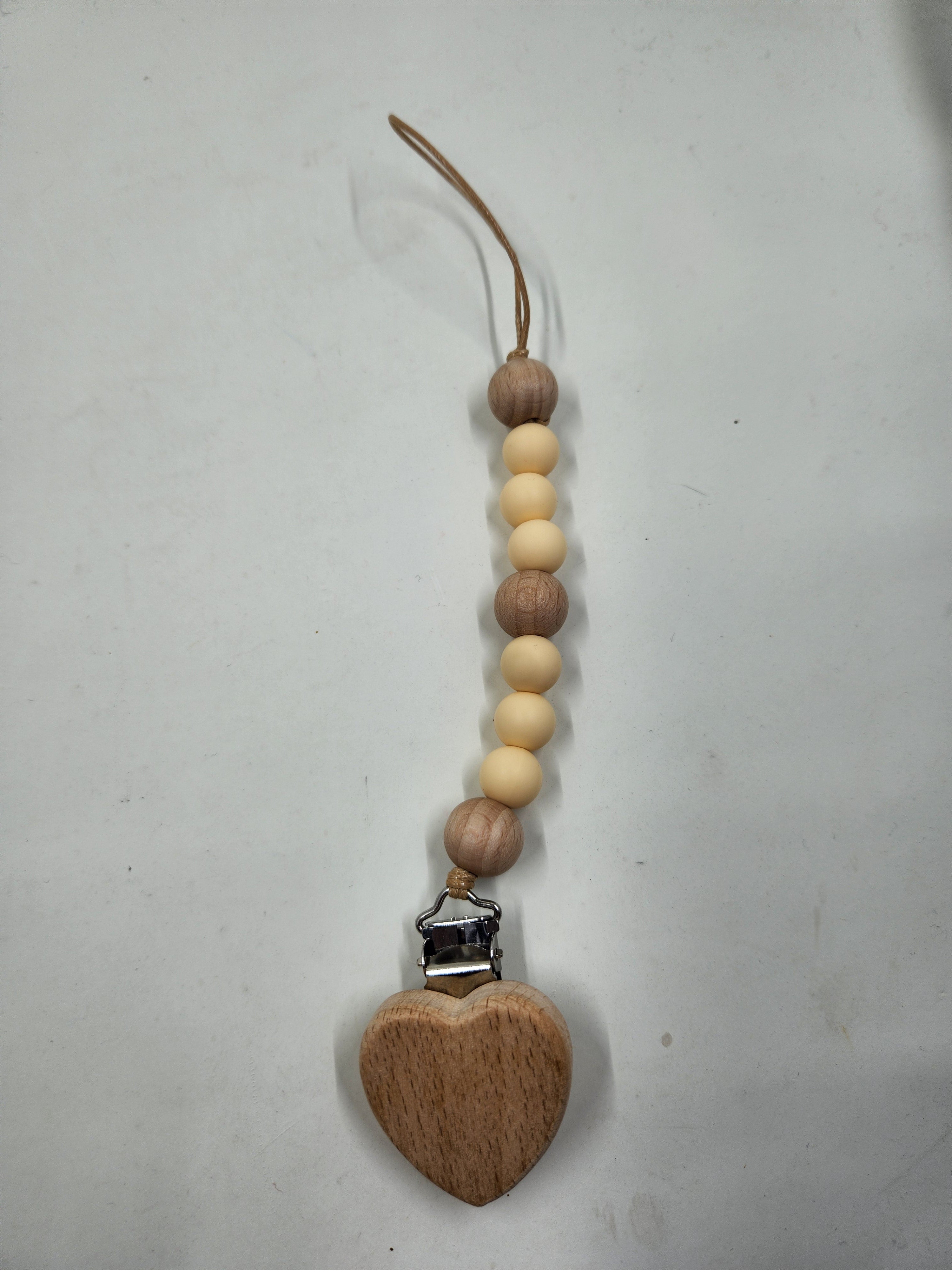 Heart Silicone+ Beechwood Dummy Pacifier Clip