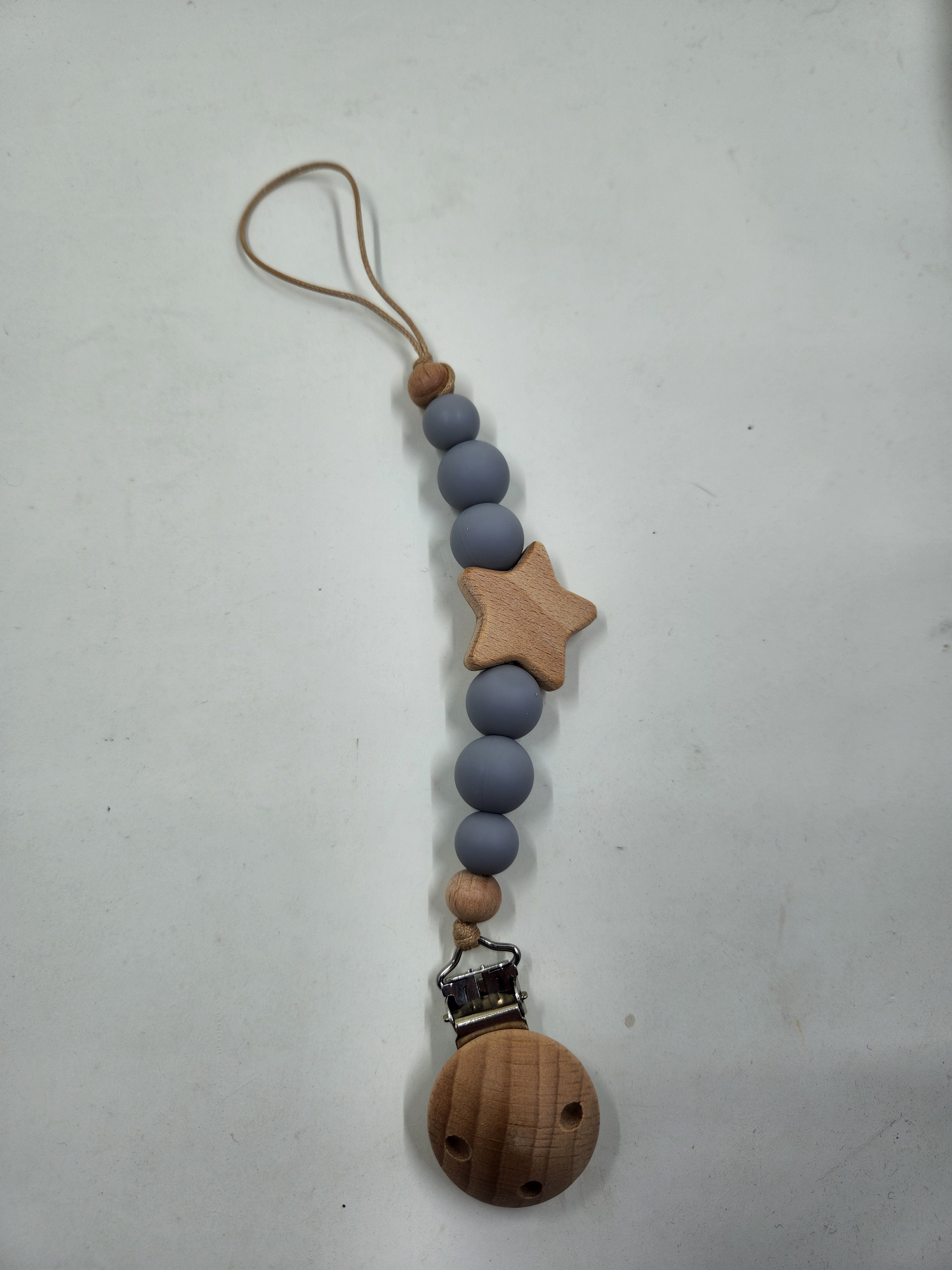 Star Silicone+ Beechwood Dummy Pacifier Clip