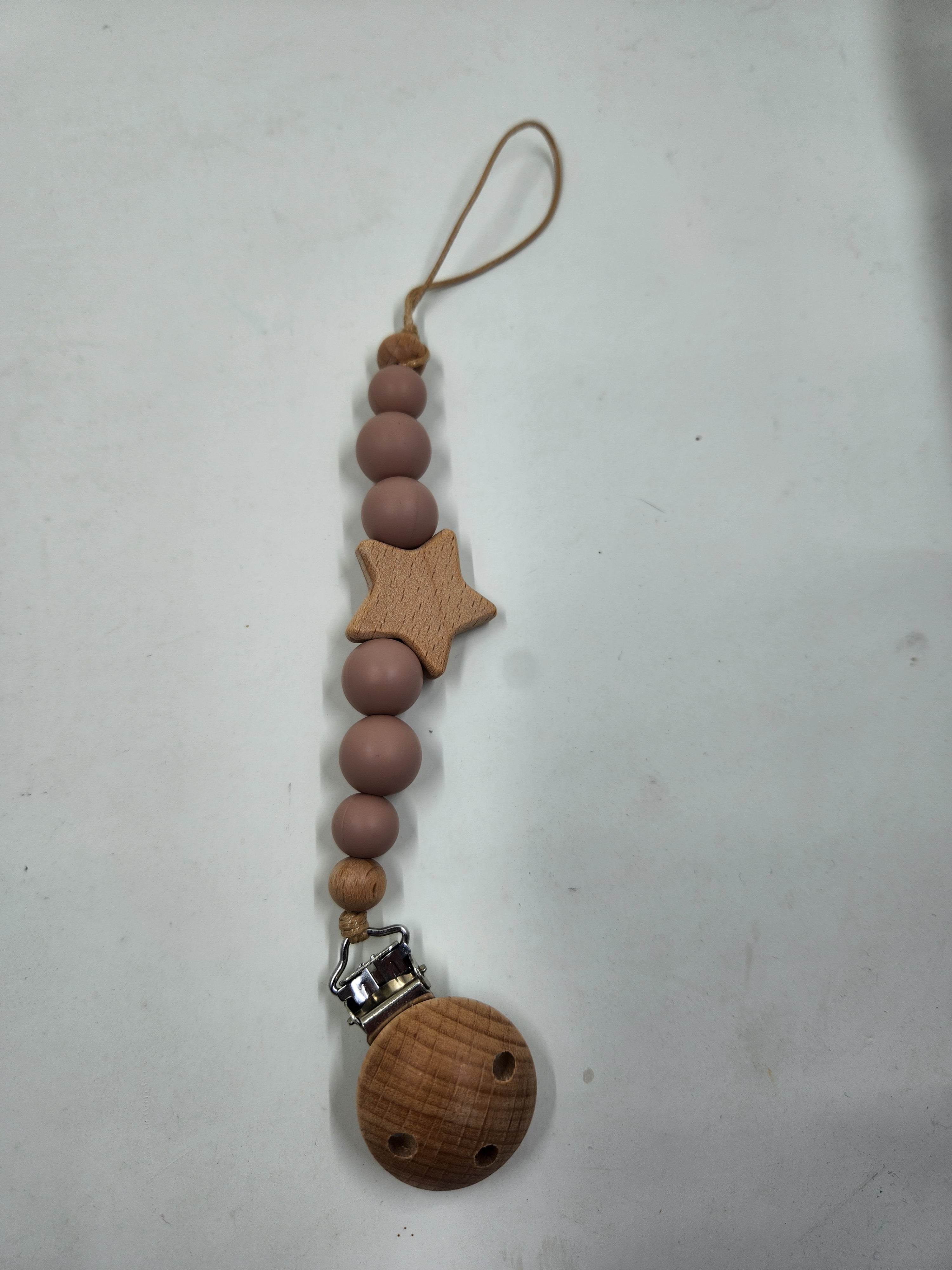 Star Silicone+ Beechwood Dummy Pacifier Clip