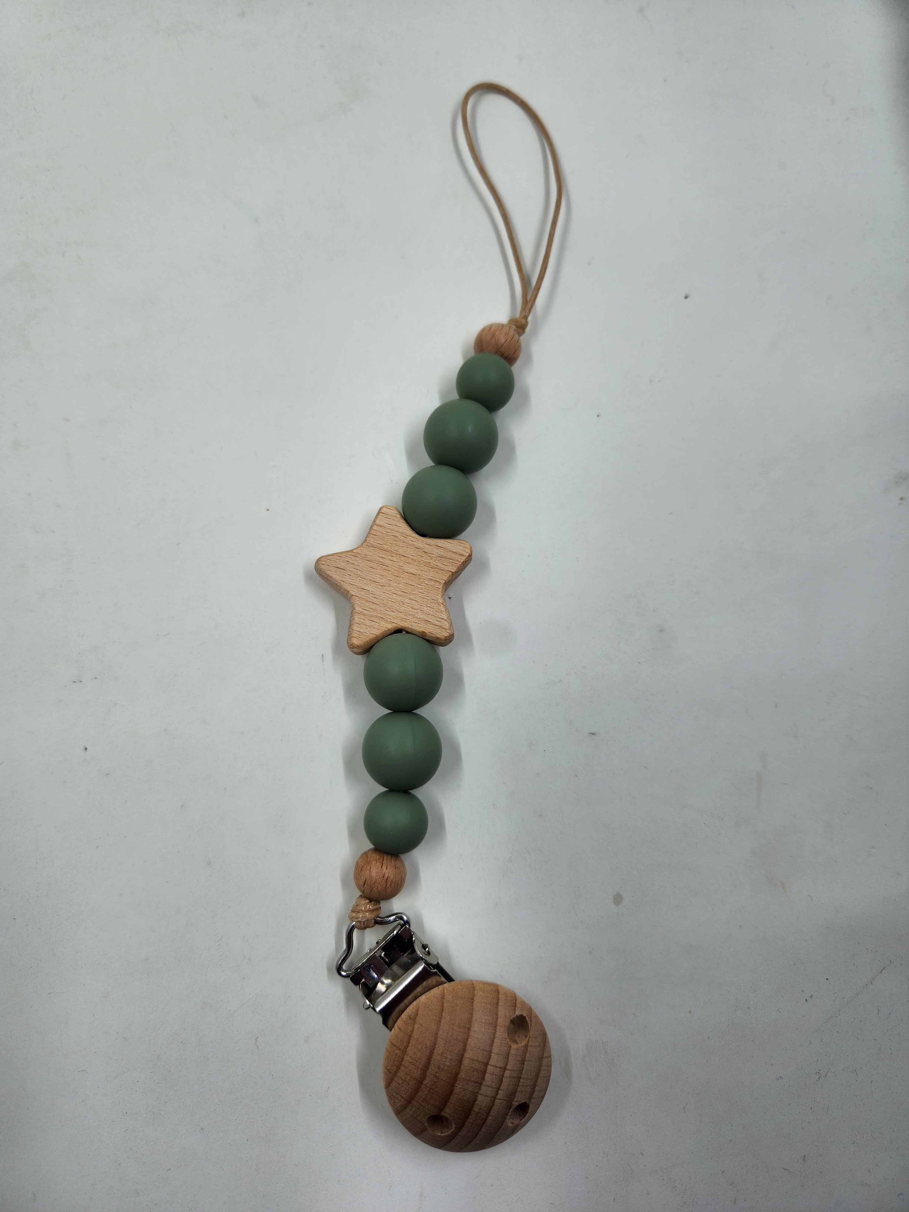 Star Silicone+ Beechwood Dummy Pacifier Clip