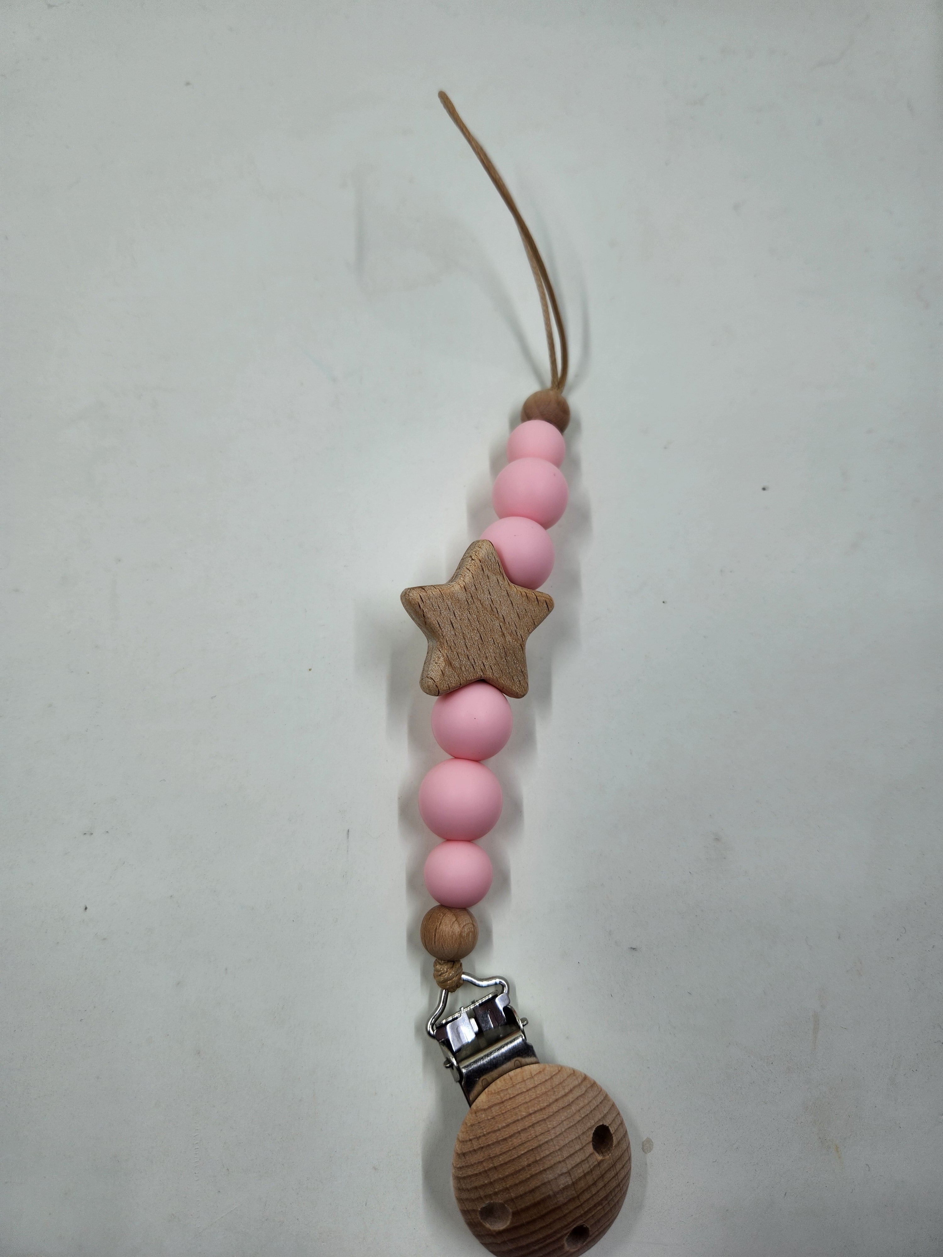 Star Silicone+ Beechwood Dummy Pacifier Clip