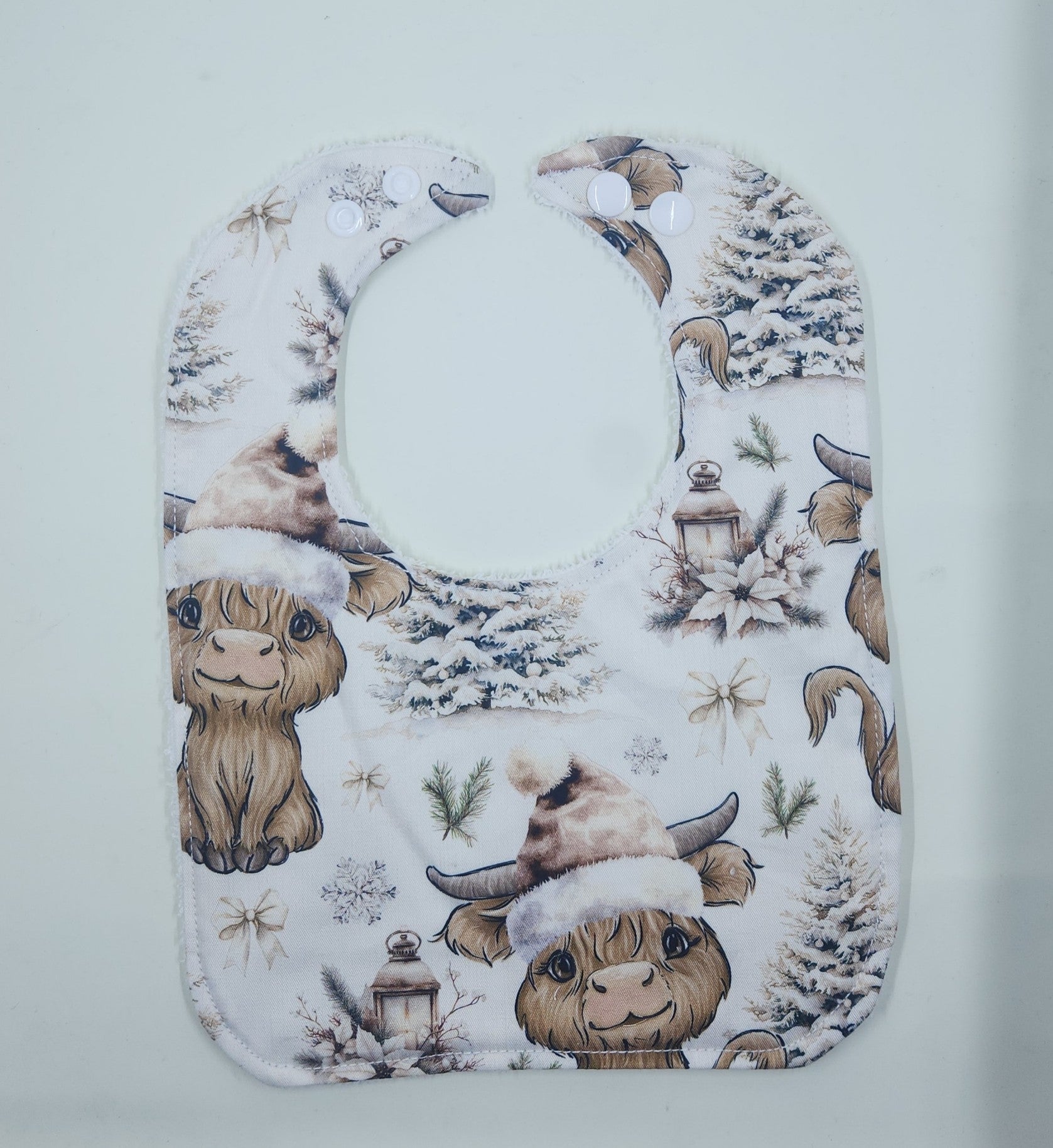 Christmas Highland Cow Winter Wonderland White Bib