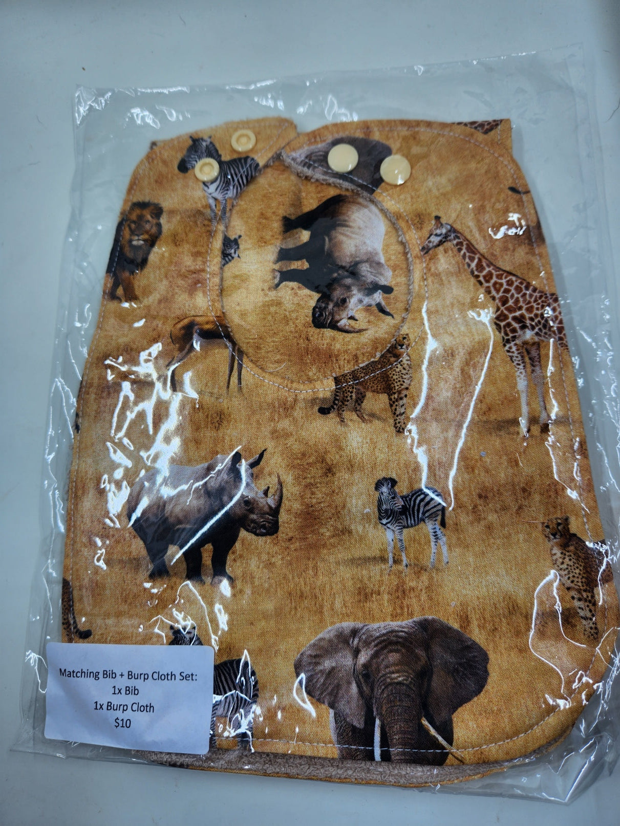 Safari Animals  Bib + Burp Cloth Set