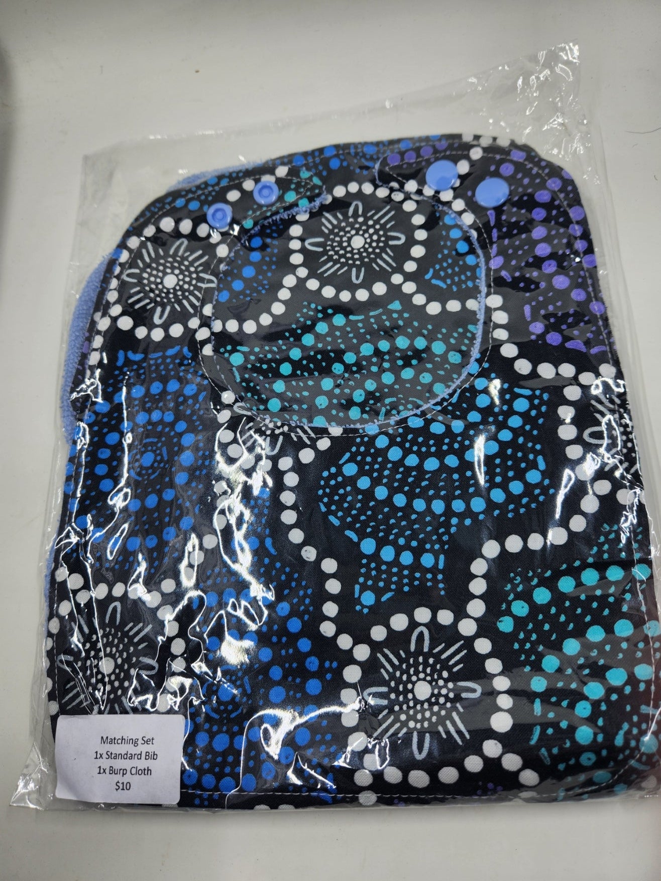 Blue Indigenous Bib + Burp Cloth Set