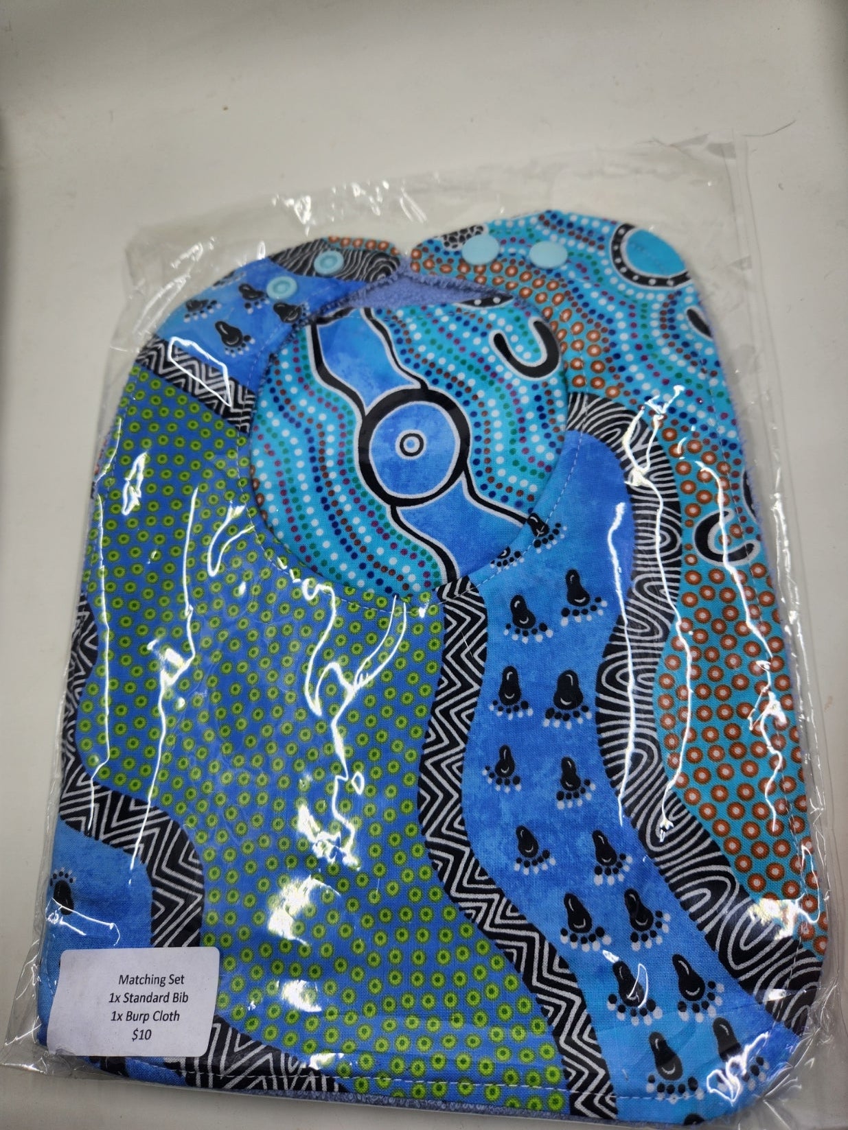 Baby Blue Indigenous Bib + Burp Cloth Se