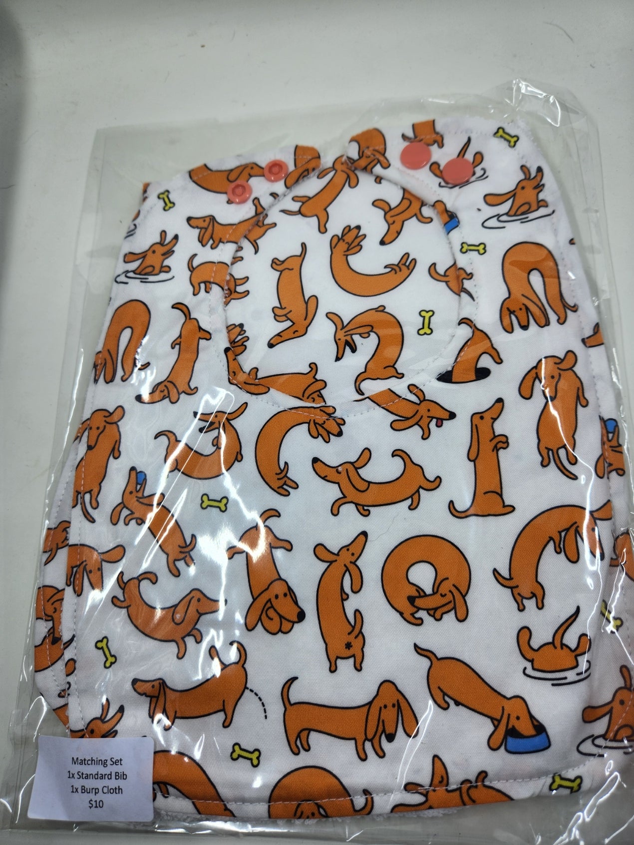 Orange Dog Bib + Burp Cloth Set