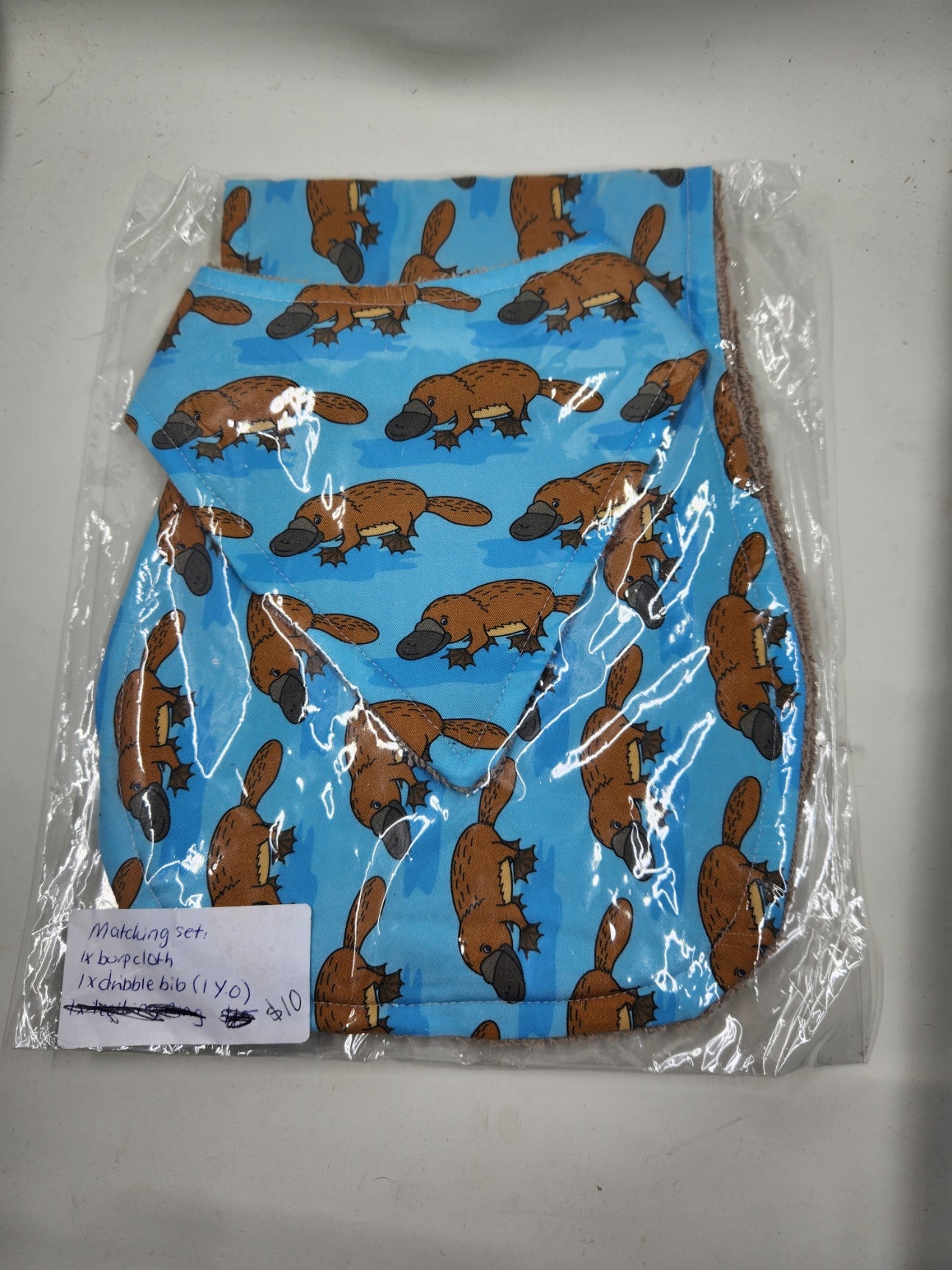 Blue Platypus  Bib + Burp Cloth Set