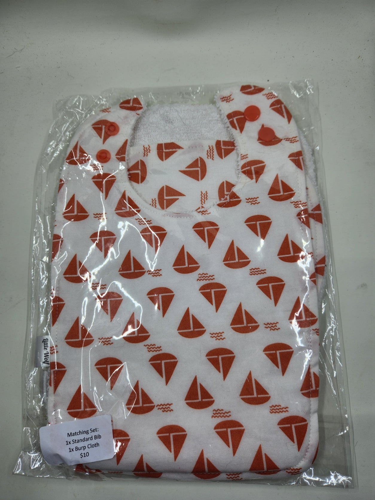 Orange Sail Boats Bib + Burp Cloth Set