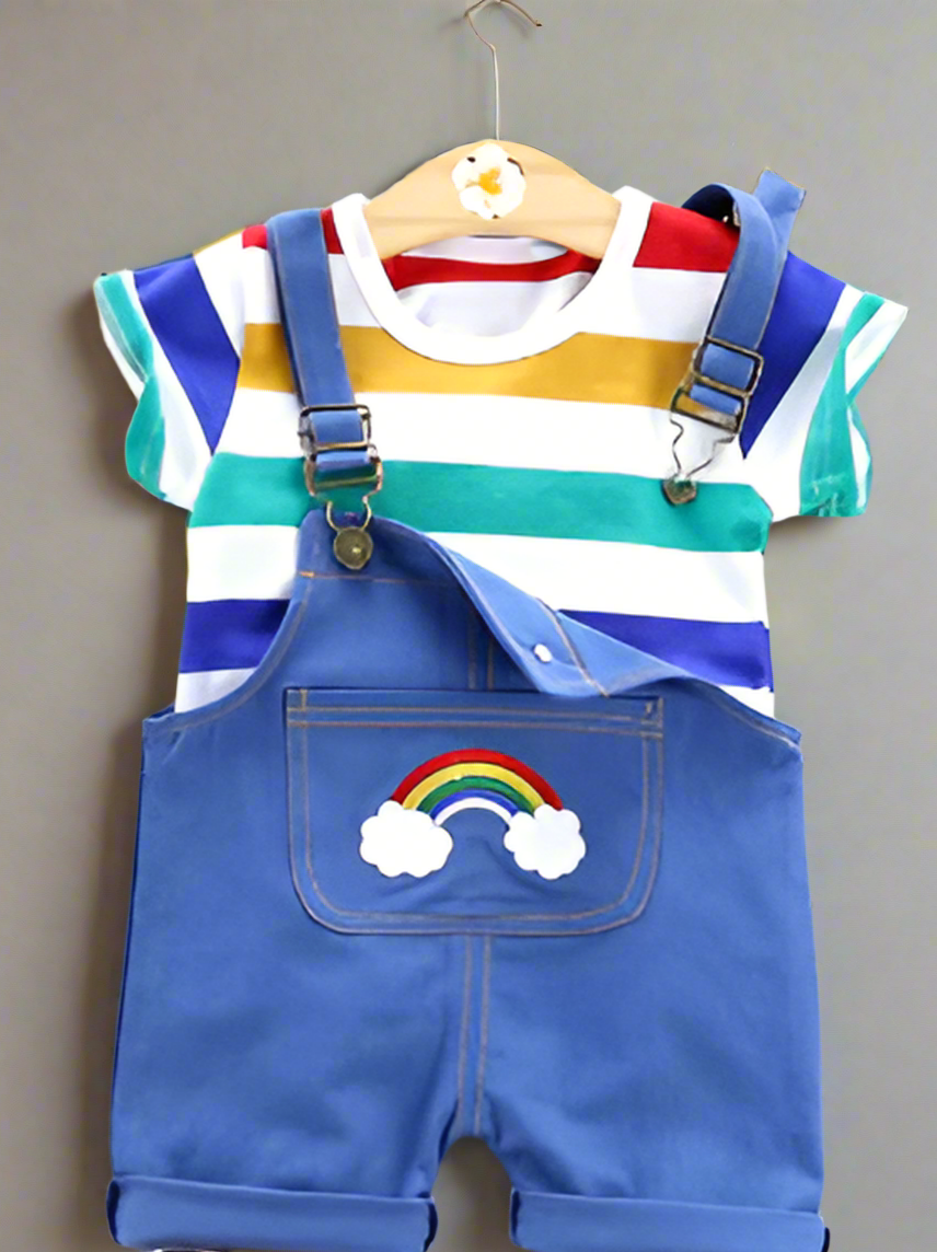 Blue + Striped Rainbow Overall Set