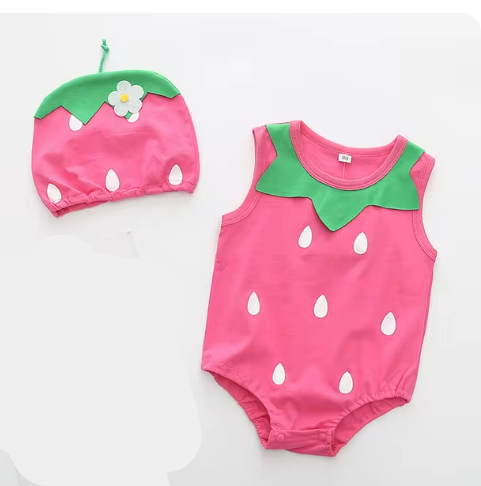 Pink Strawberry Romper Set