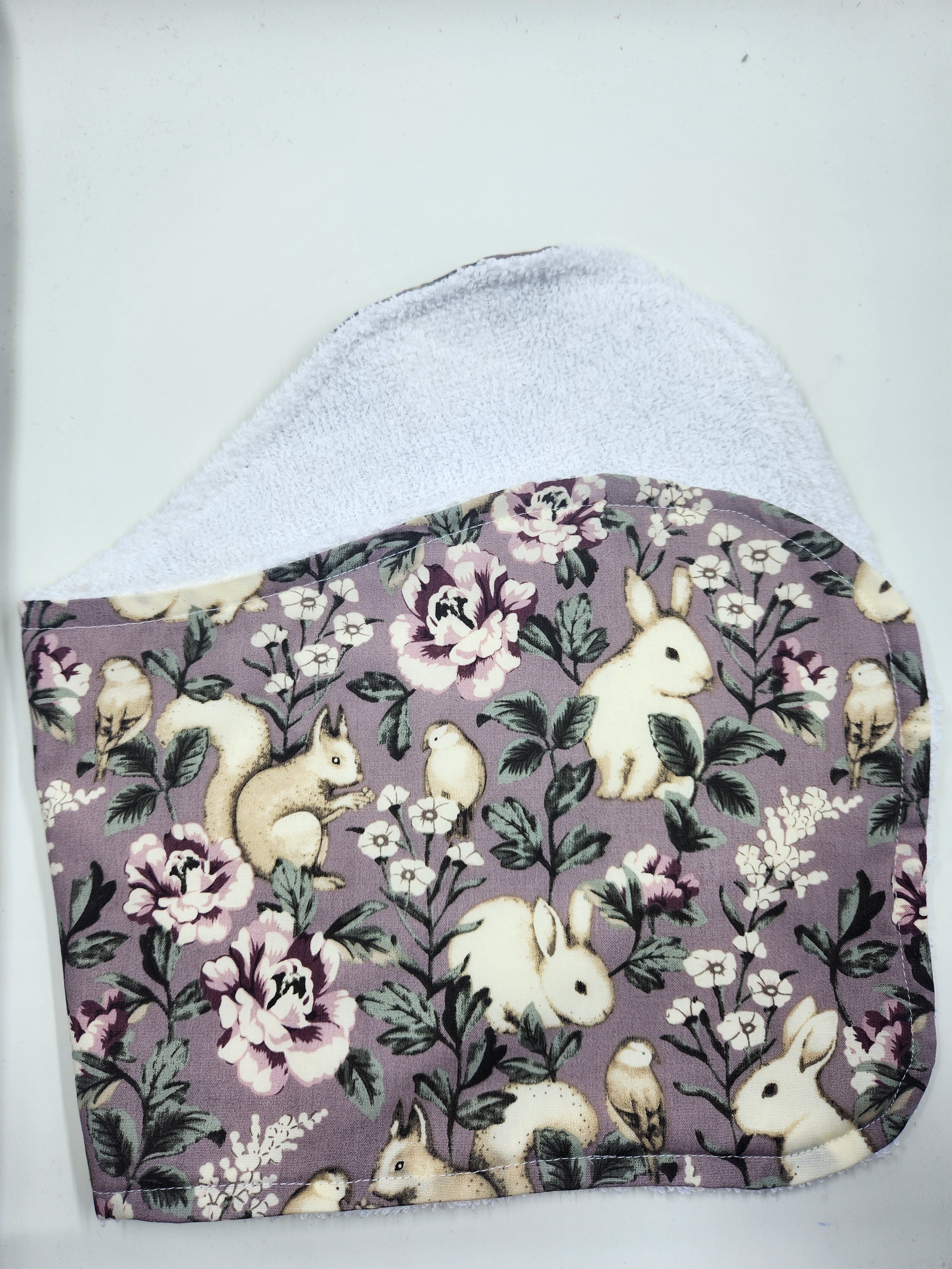 Squirrel + Bunny Floral Burp Cloth