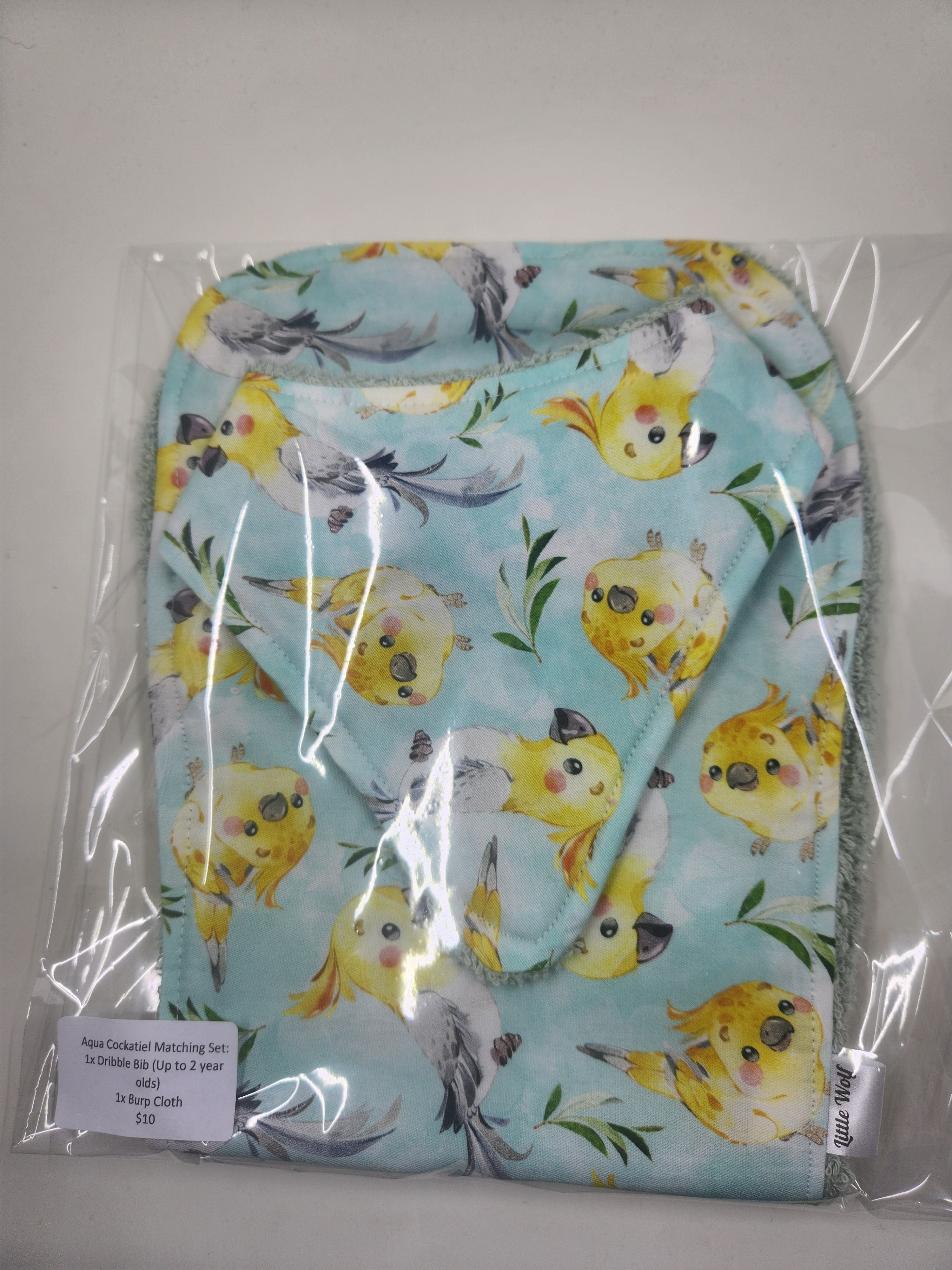 Aqua Cockatiel Bib + Burp Cloth Set