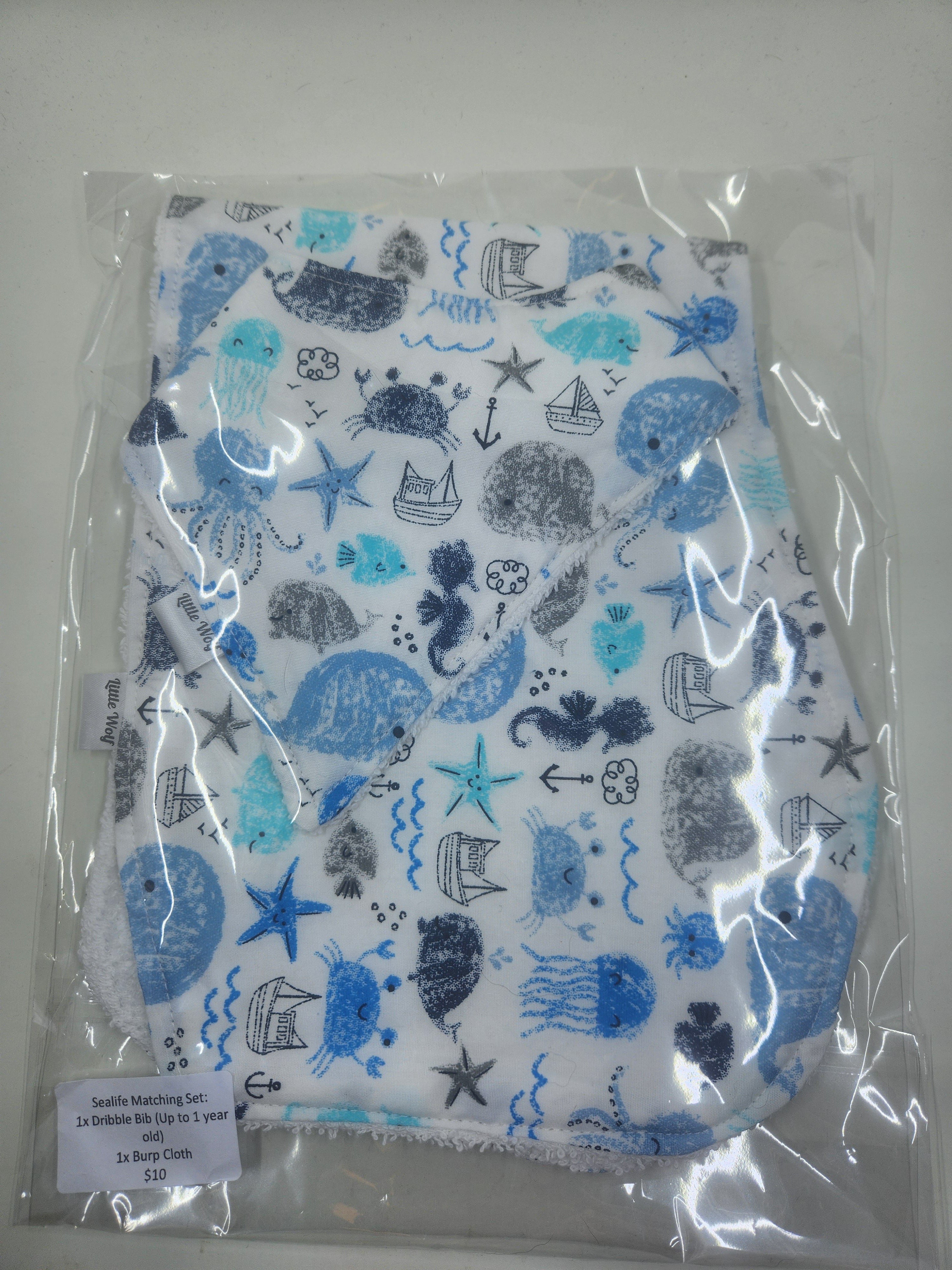 Cartoon Sealife Bib + Burp Cloth Set