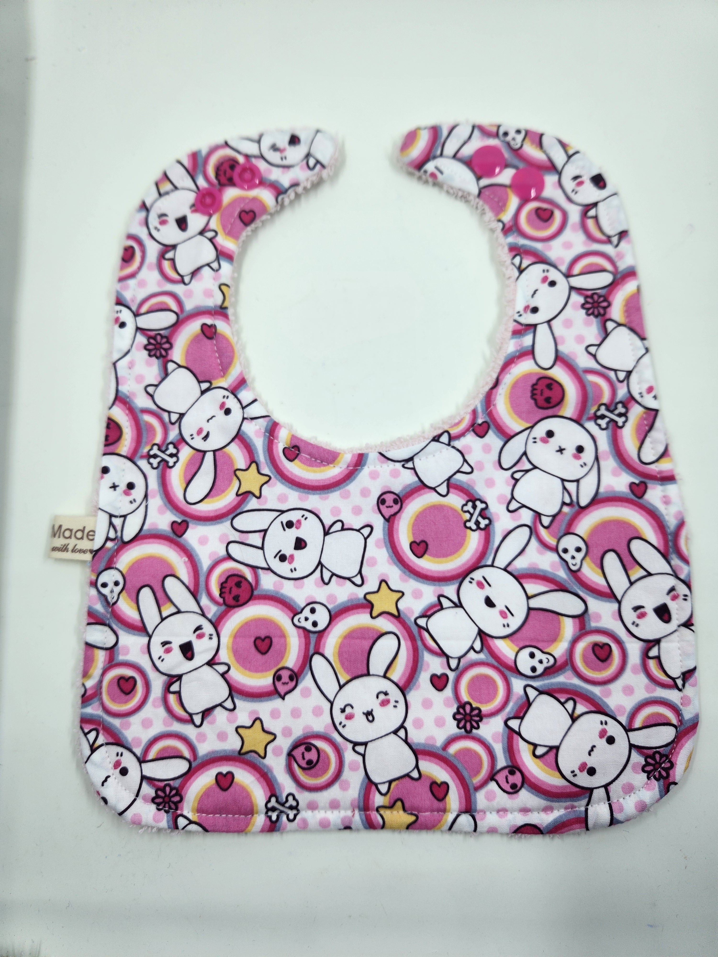 Pink Bunny + Skulls Bib