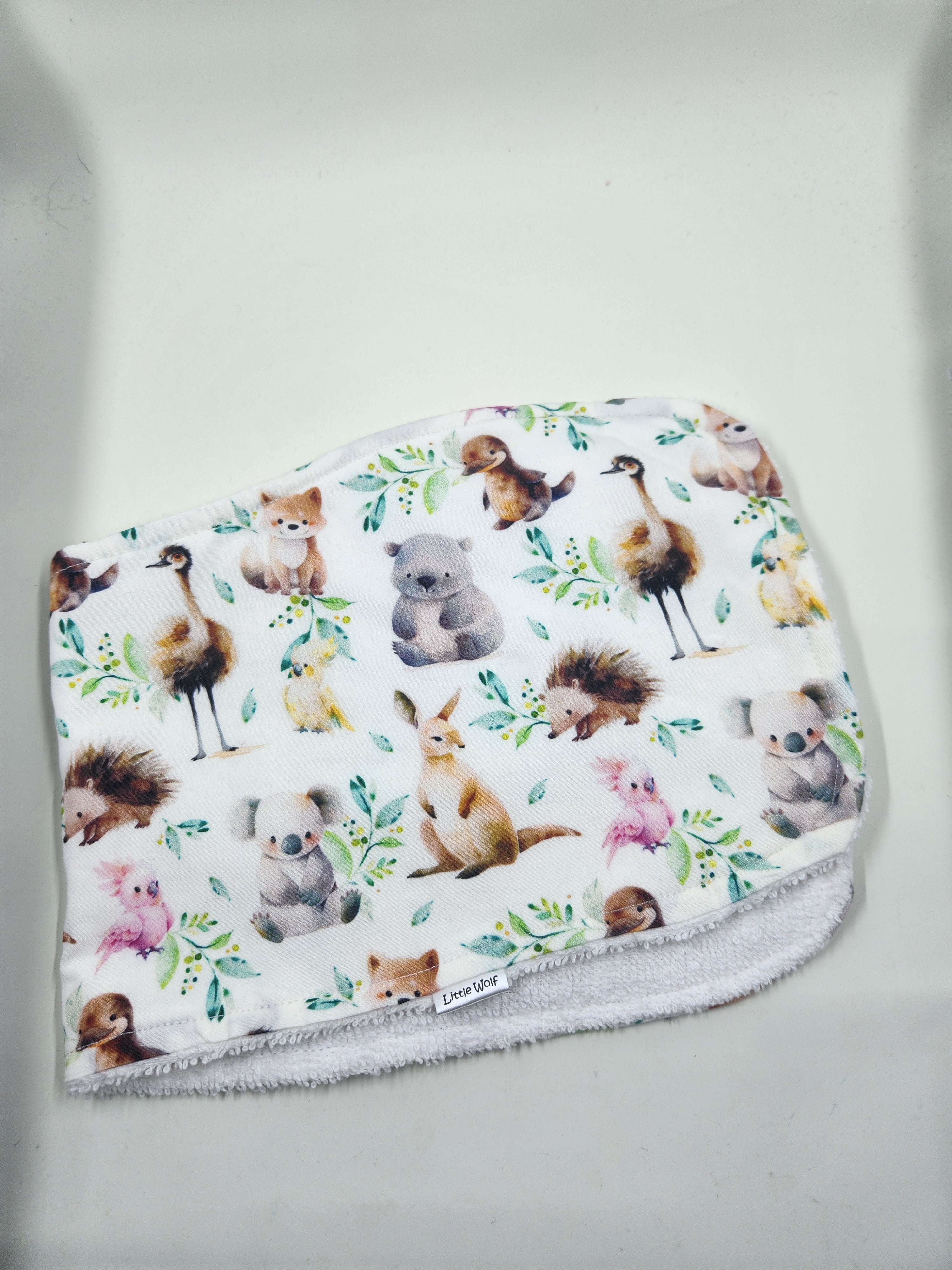 White Cockatoo + Platypus + Emu + Wombat Burp Cloth