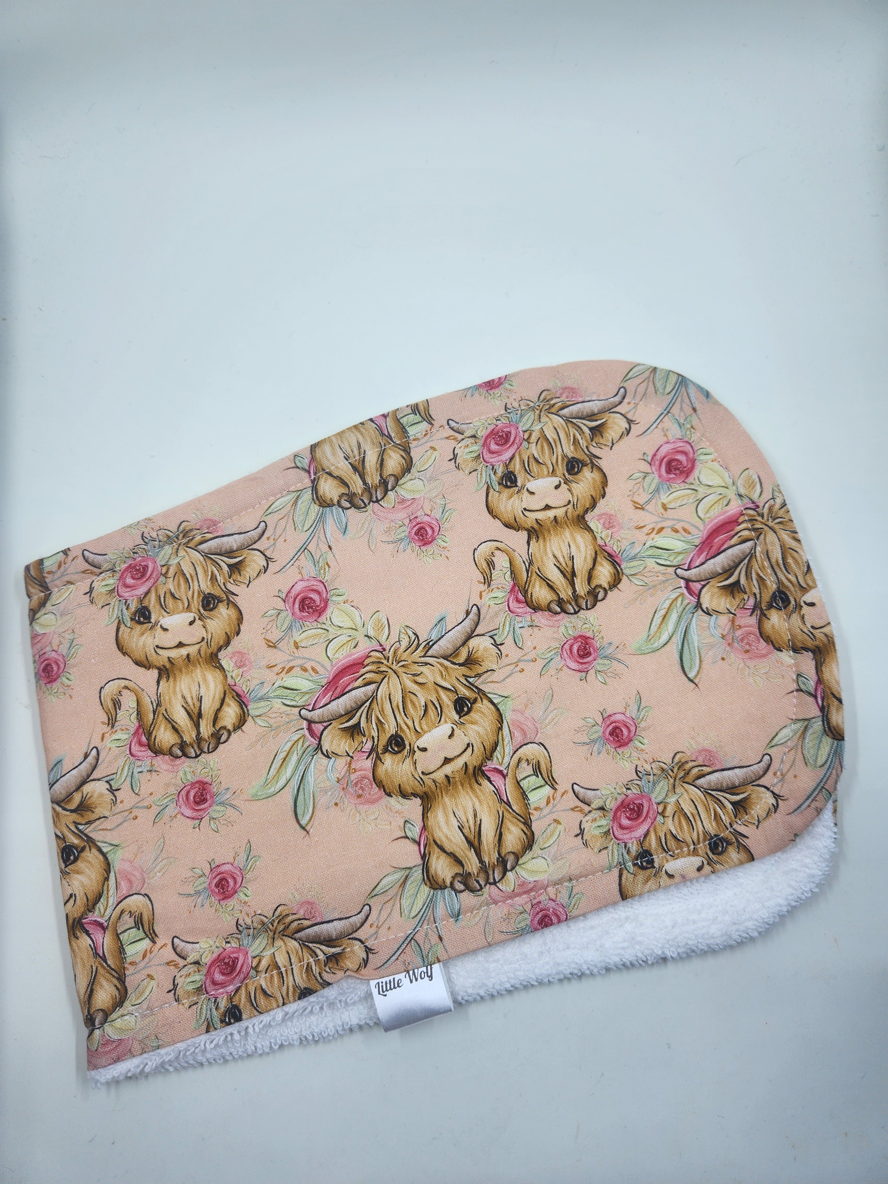 Dusty Rose Highland Cow  Burp Cloth