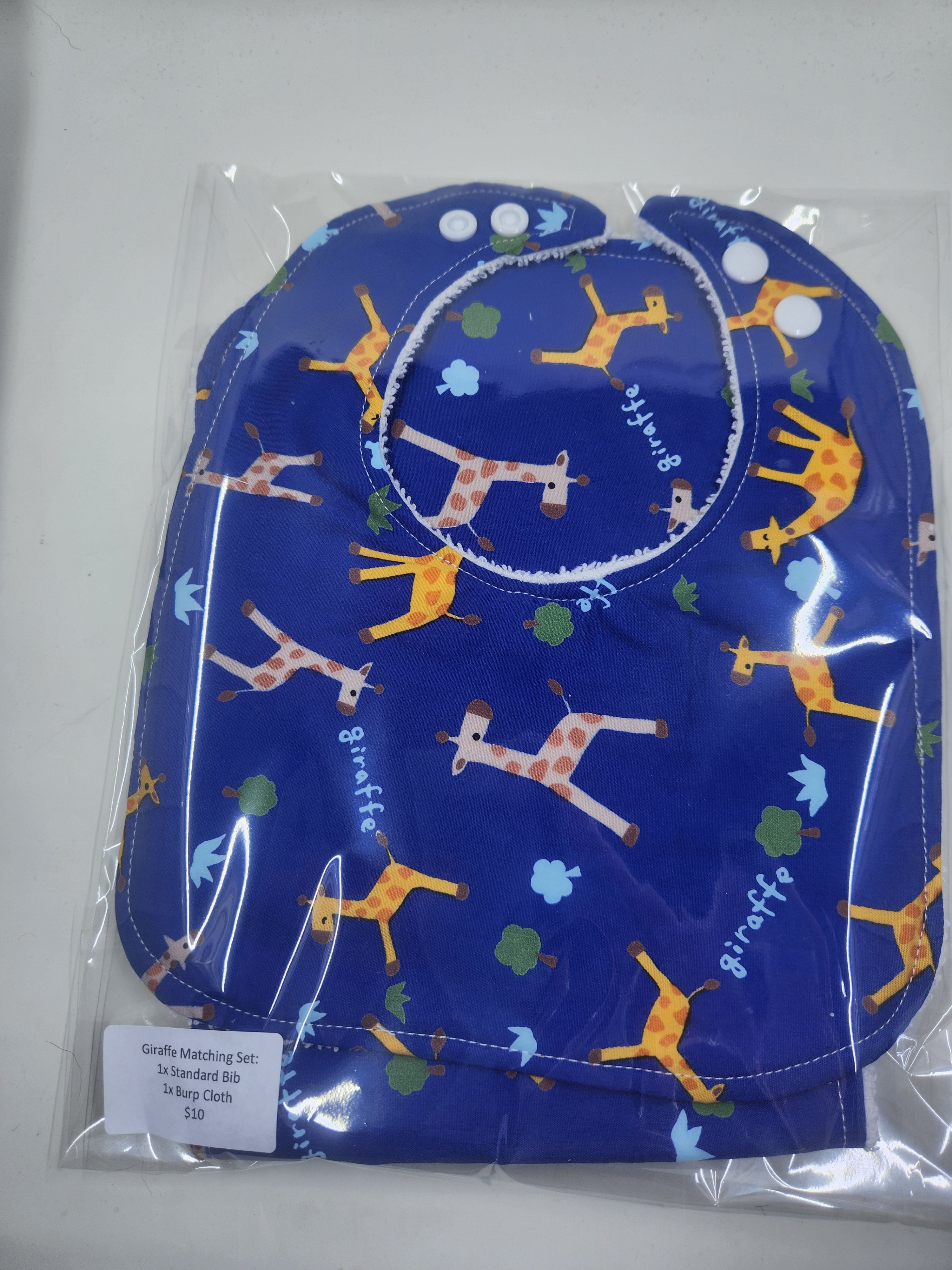 Blue Giraffe Bib + Burp Cloth Set