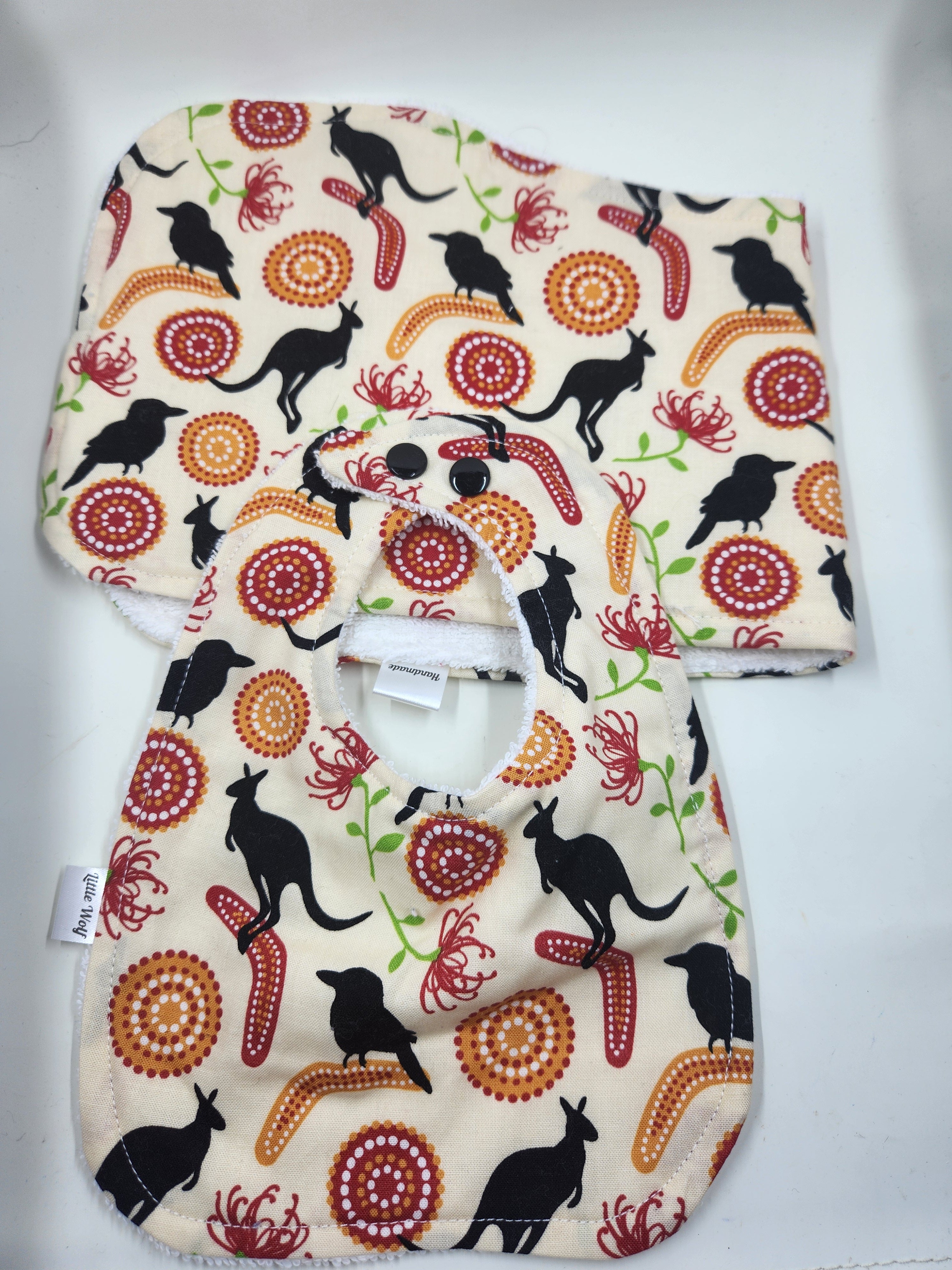 Cream Kangaroo Bib + Burp Cloth Set