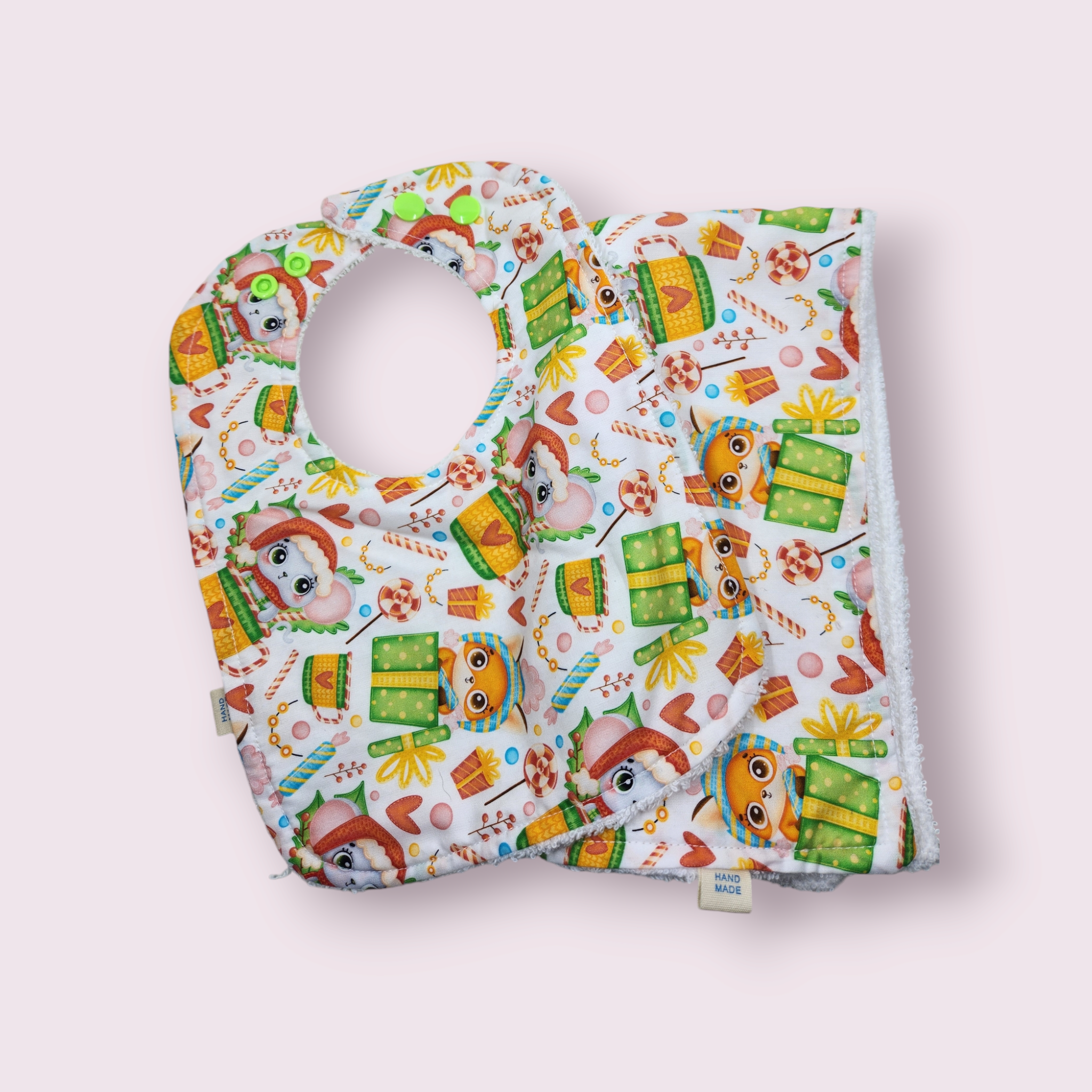 Christmas Mouse + Fox Bib + Burp Cloth Set