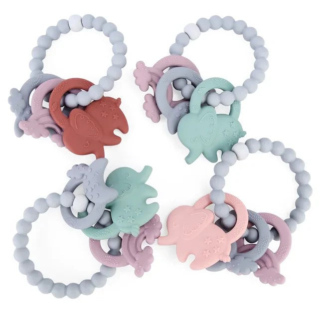 Silicone Teething Ring Green Elephant