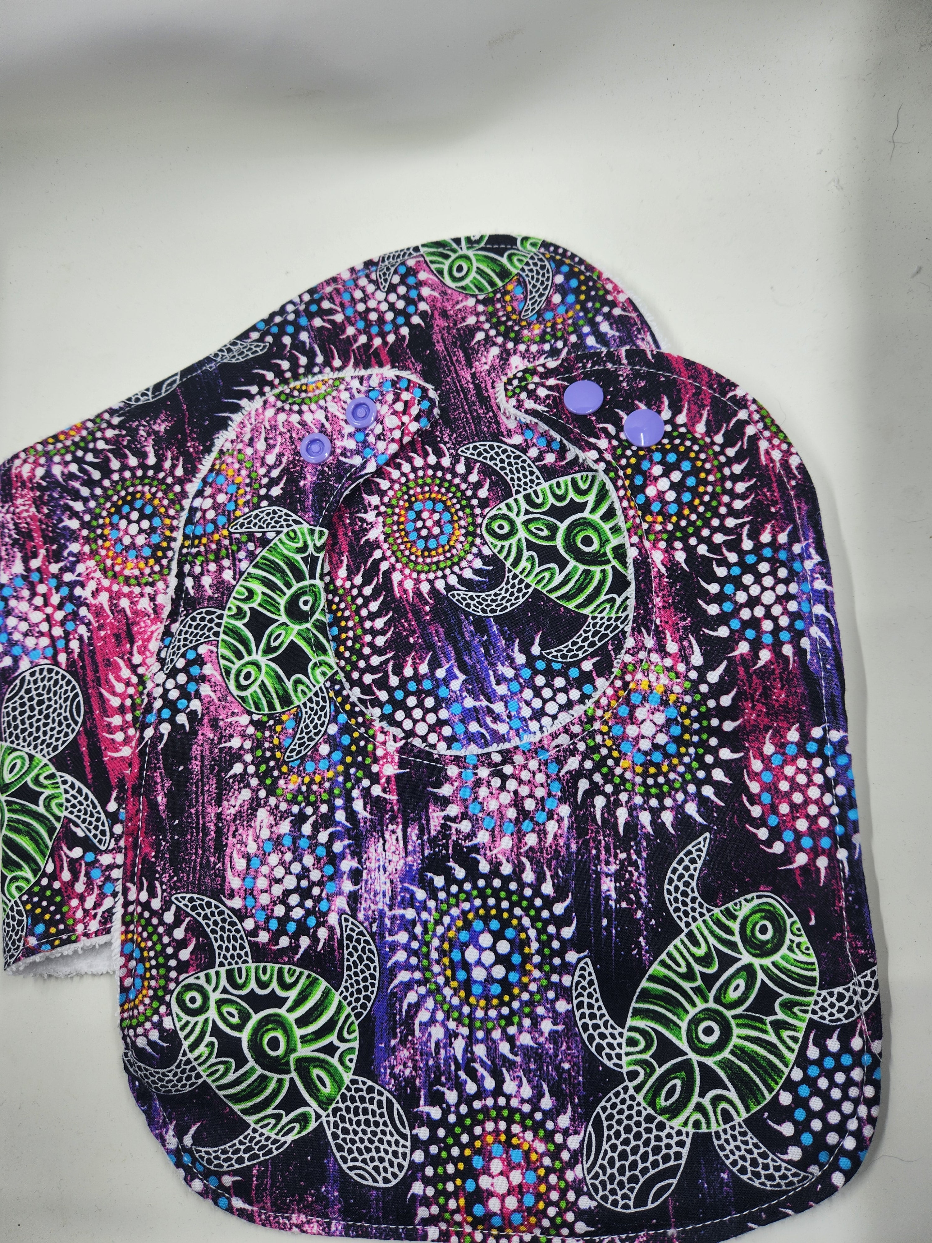 Pink + Green Turtle Bib + Burp Cloth Set