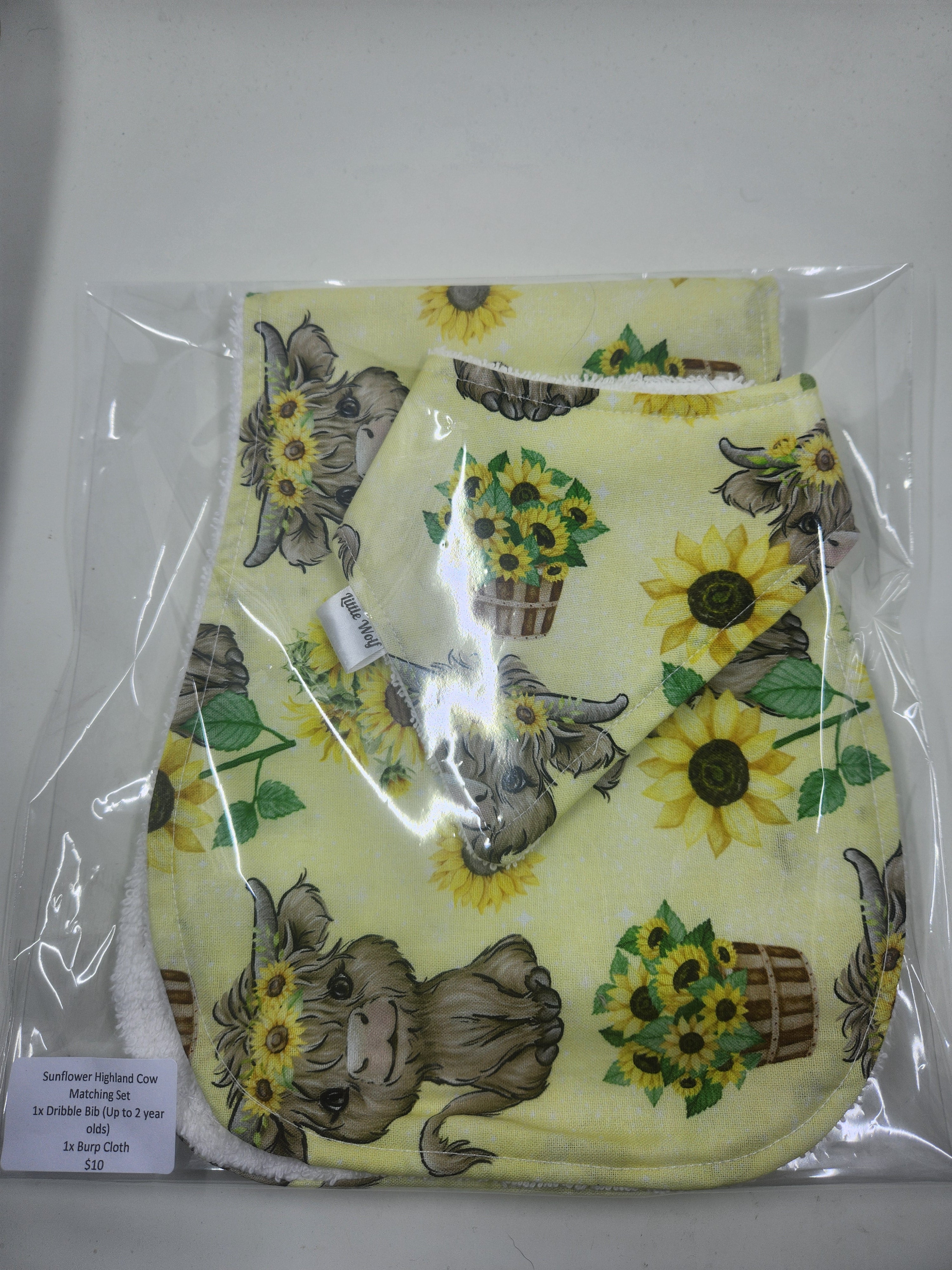 Yellow Sunflower Cow  Bib + Burp Cloth Set