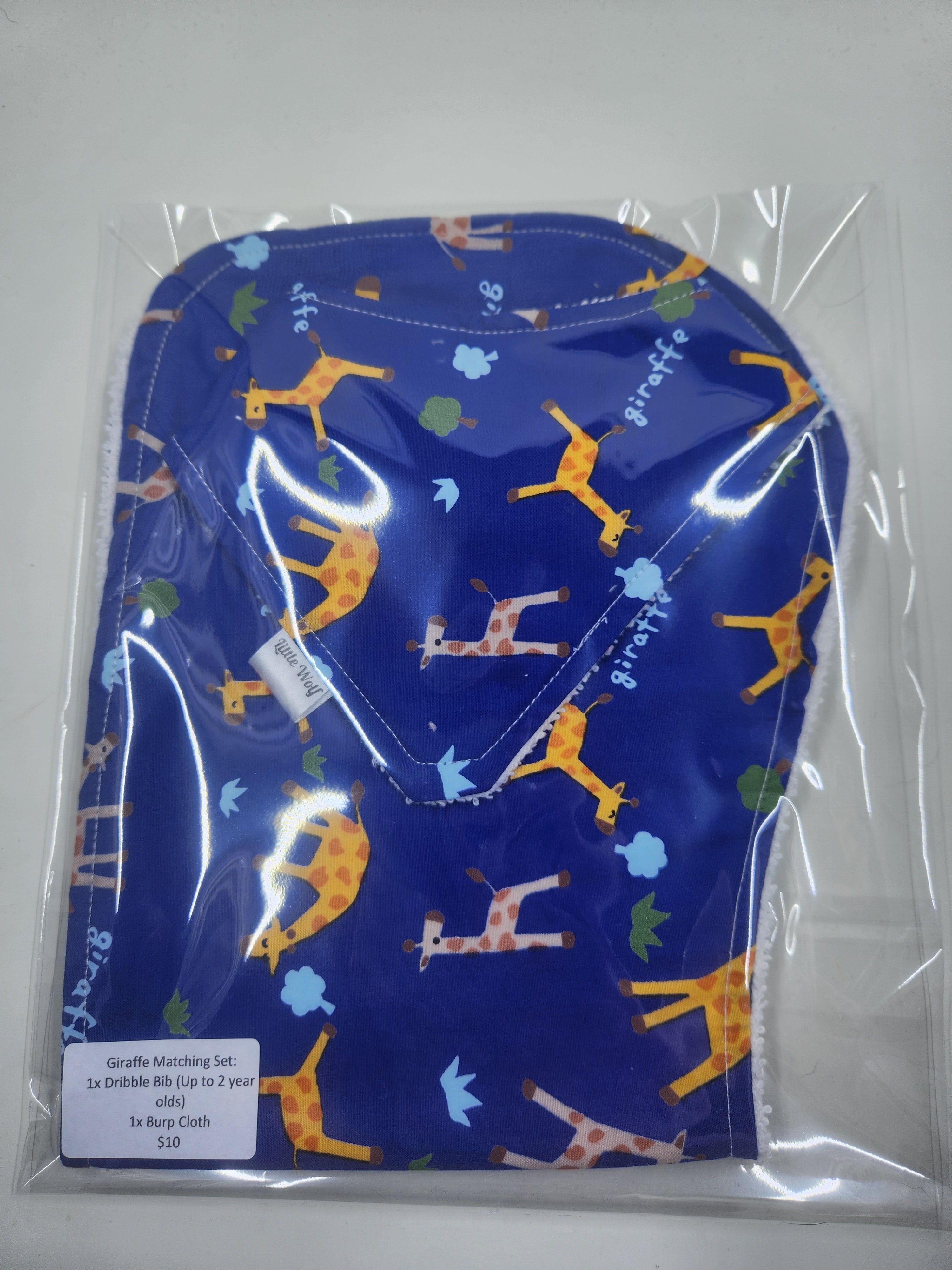 Blue Giraffe Bib + Burp Cloth Set