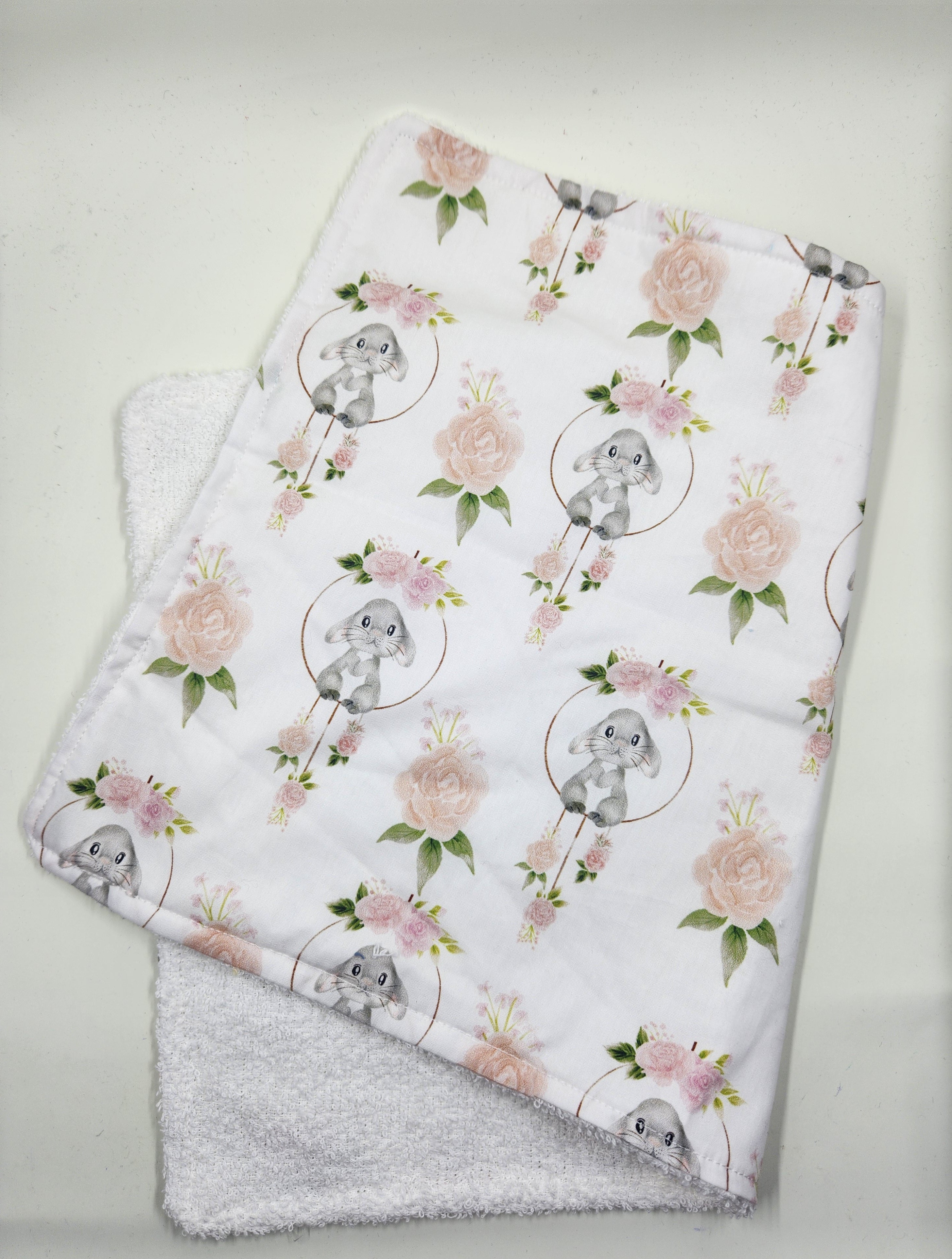 Pink Floral Bunny Burp Cloth