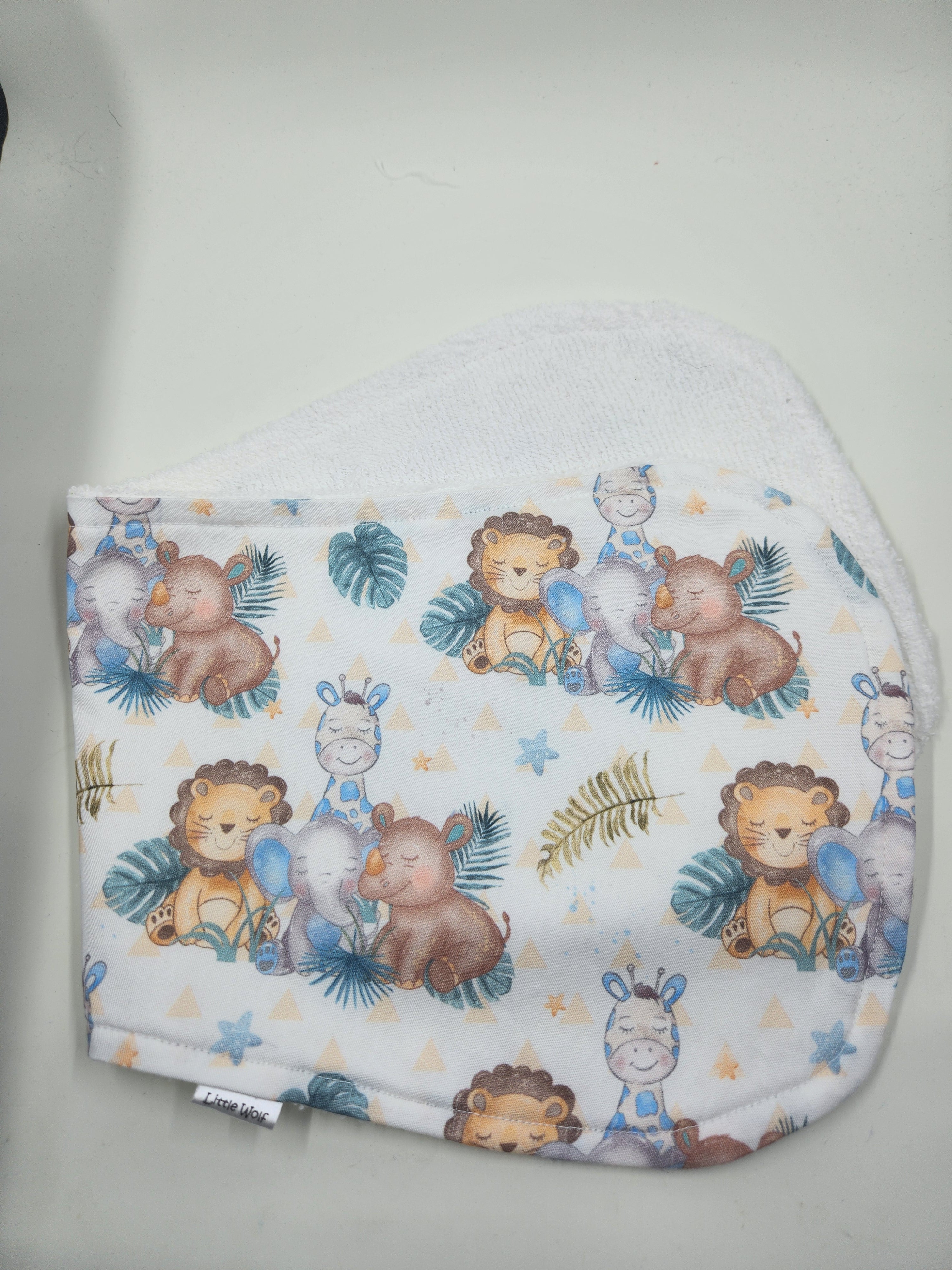 White Safari Animal Burp Cloth