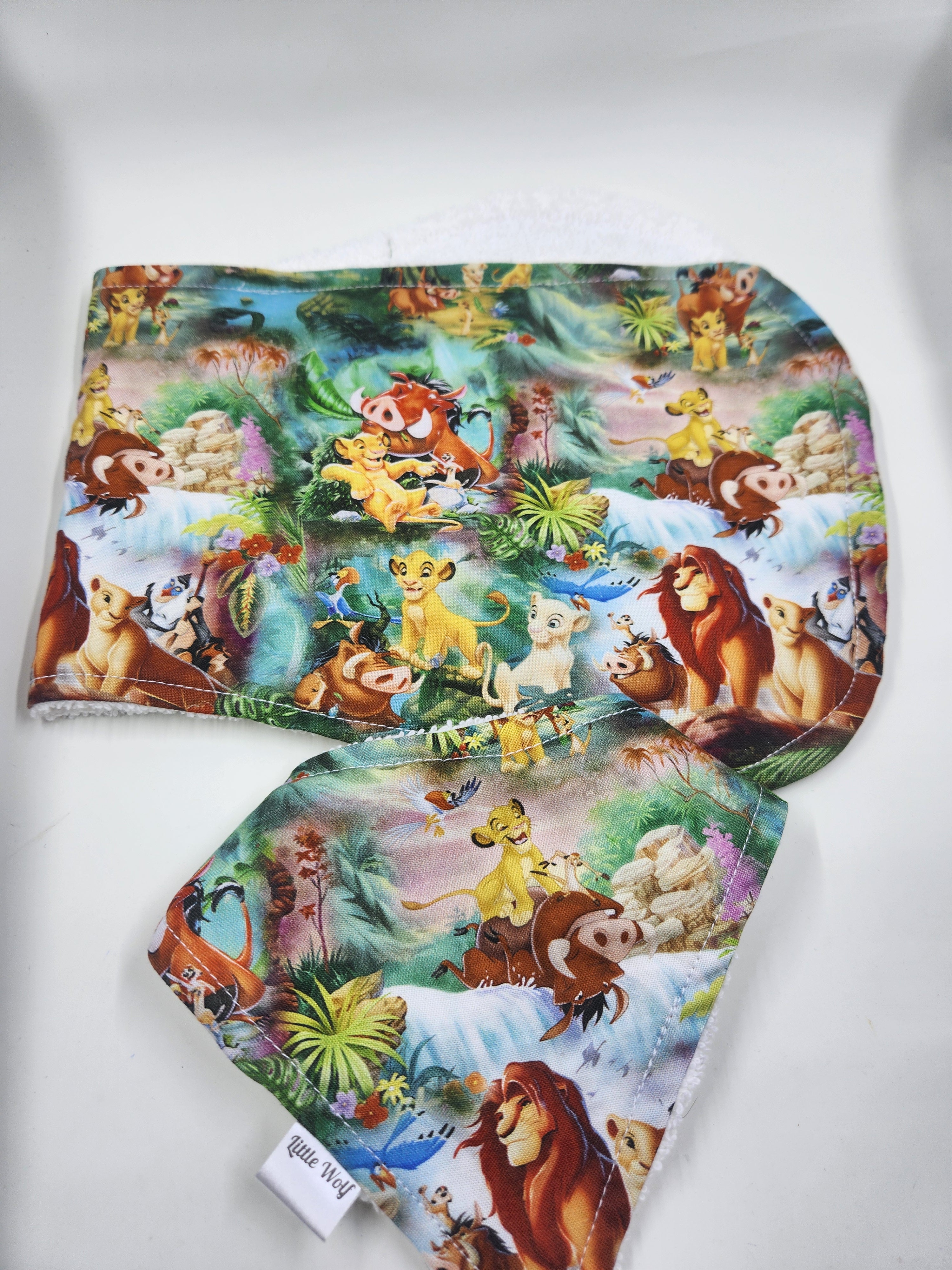 Lion + Warthog  Bib + Burp Cloth Set